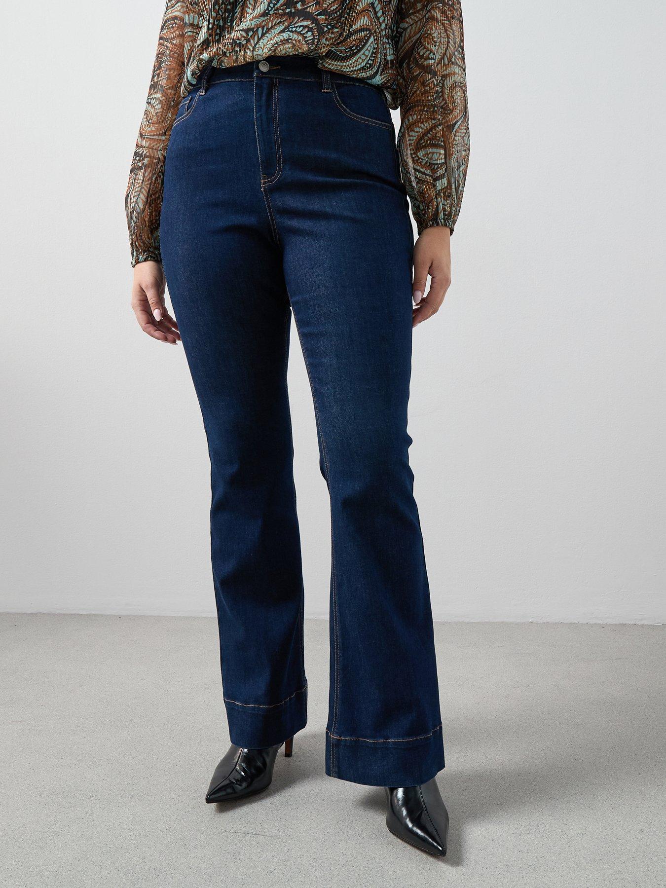 The Very Collection Curve Contrast Stitch Kickflare Jeans - Dark Wash