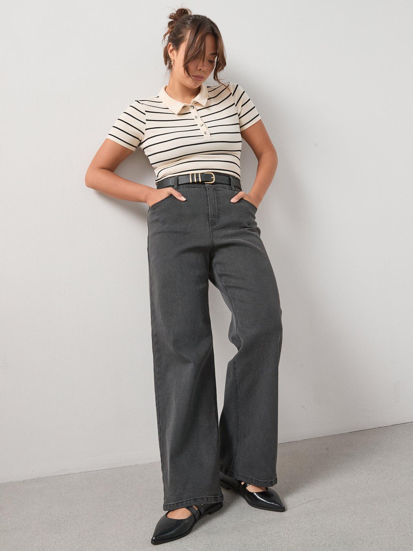 undefined Elasticated Waist Wide Leg Jean - Grey