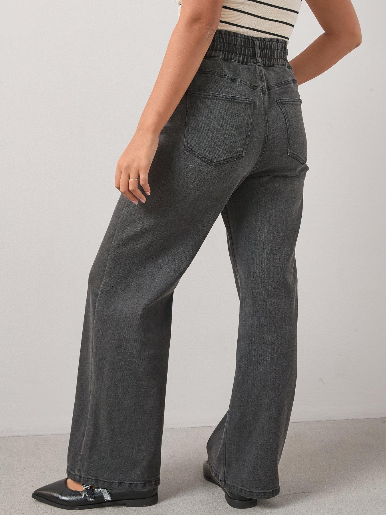 Image 2 of 6 of V by Very Curve Elasticated Waist Wide Leg Jean - Grey