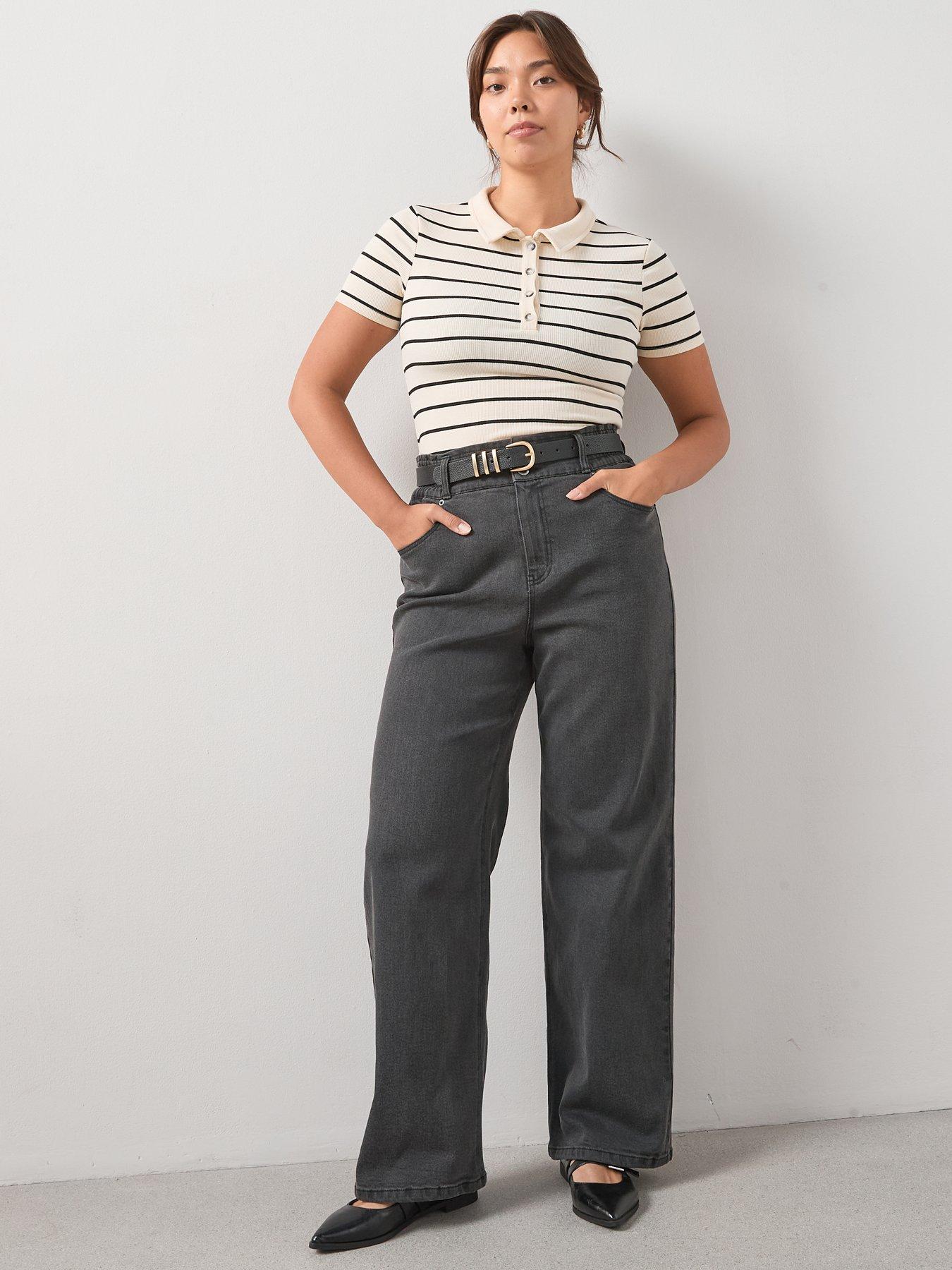 Image 3 of 6 of V by Very Curve Elasticated Waist Wide Leg Jean - Grey