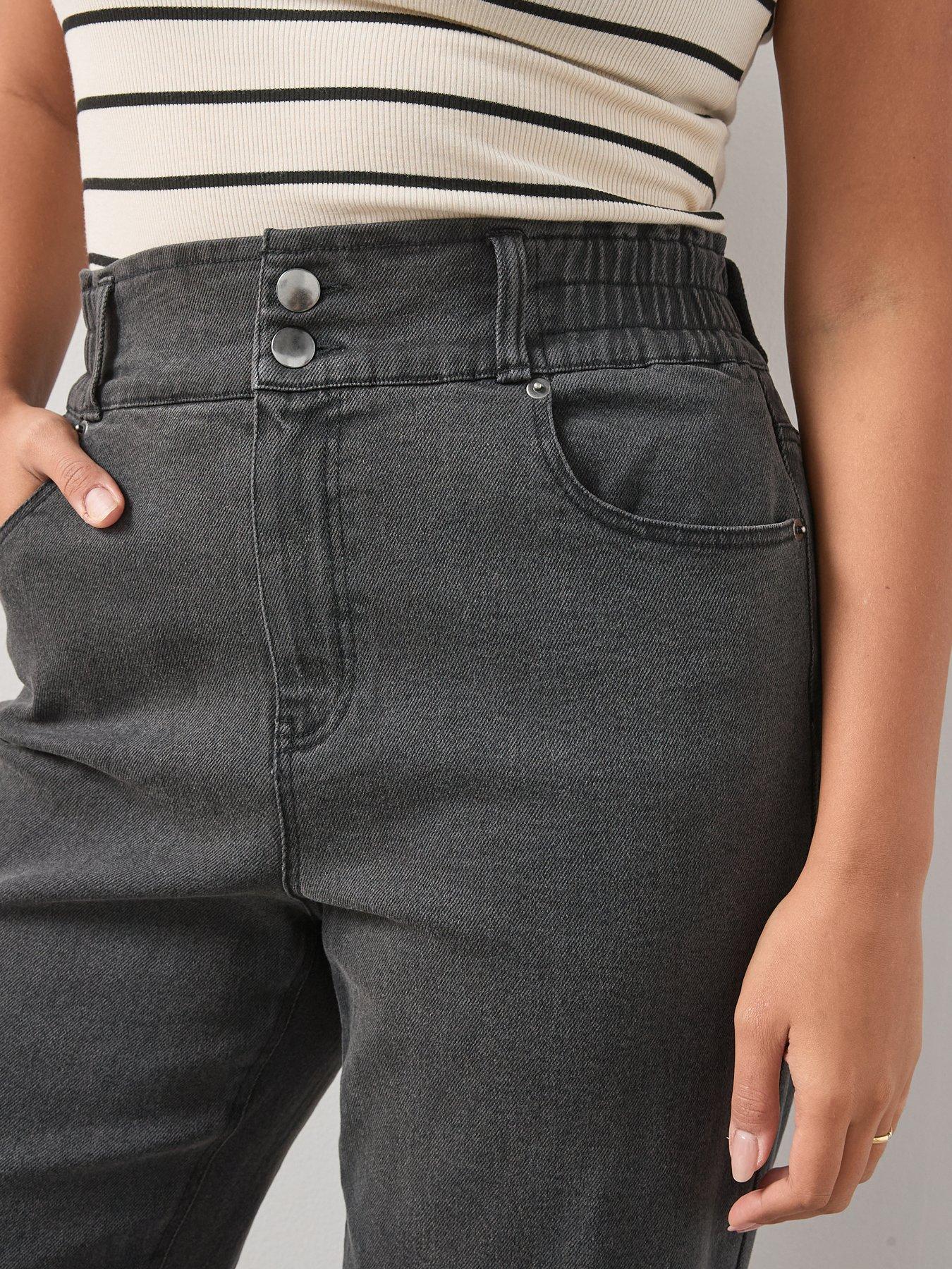 Image 4 of 6 of V by Very Curve Elasticated Waist Wide Leg Jean - Grey