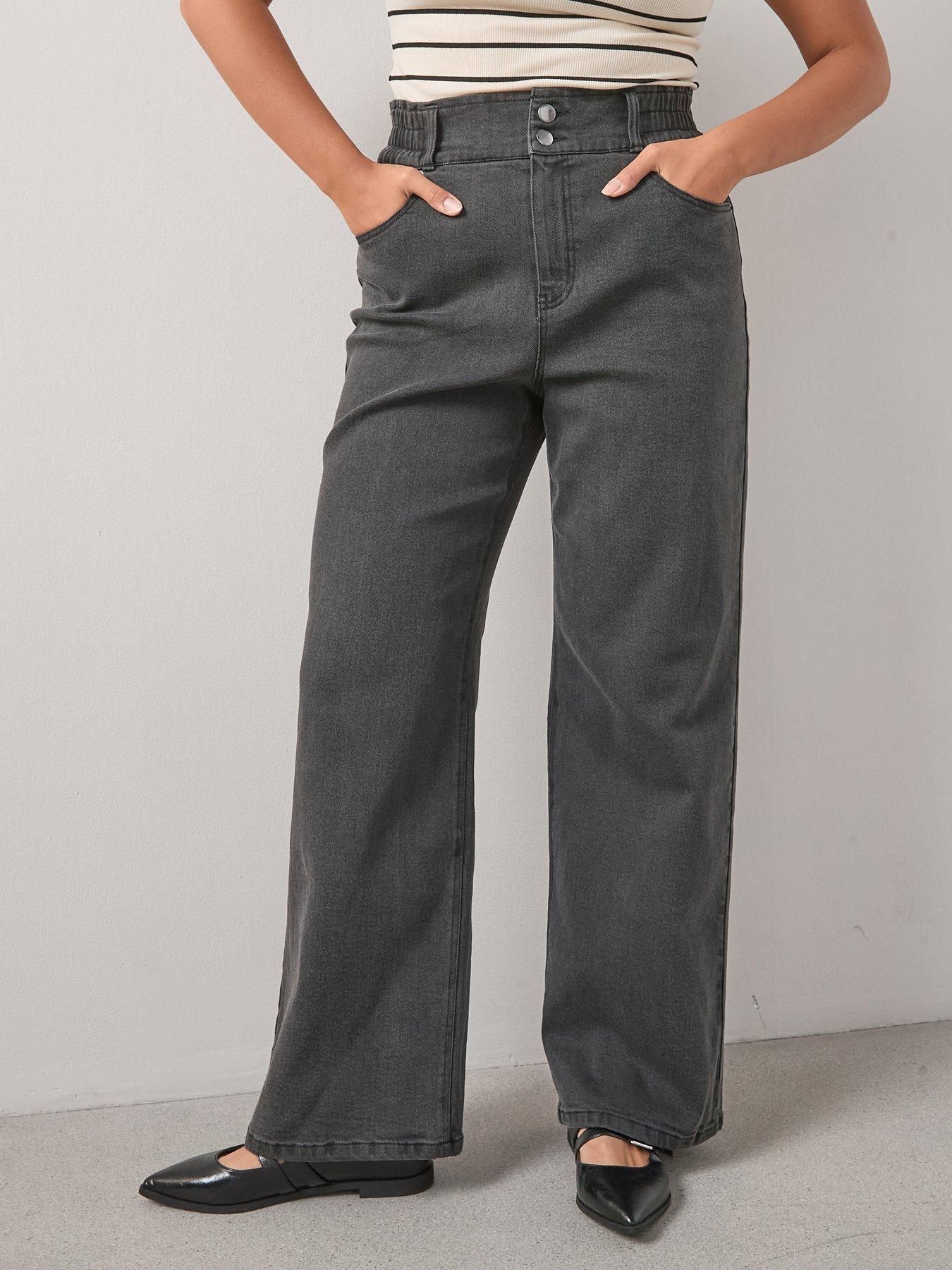 Image 6 of 6 of V by Very Curve Elasticated Waist Wide Leg Jean - Grey