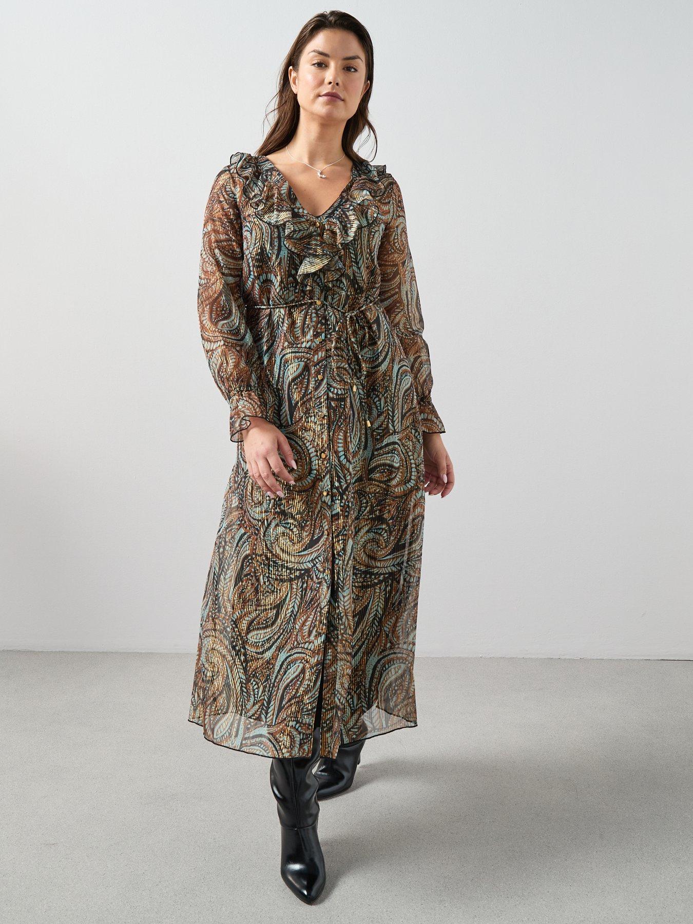 The Very Collection Curve Ruffle V Neck Midi Dress - Print