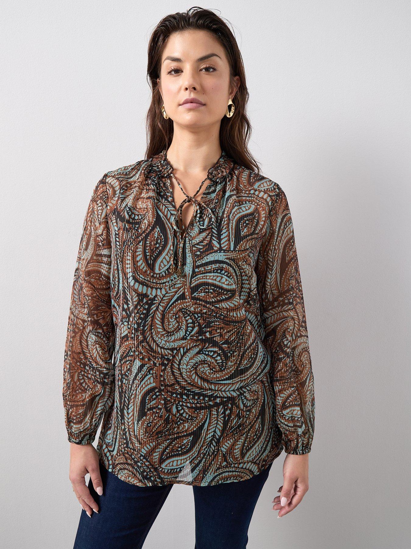 The Very Collection Curve Lurex Longline Blouse - Print