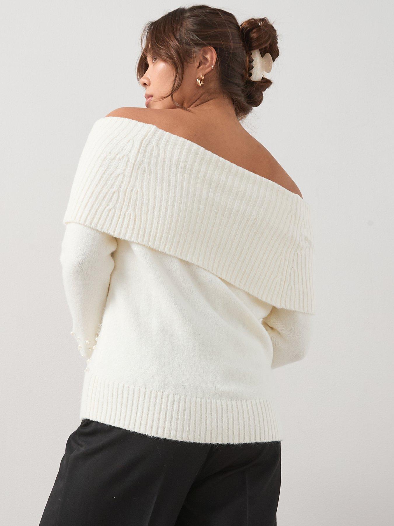 Image 2 of 6 of The Very Collection Curve Pearl Trim Off Shoulder Jumper - White
