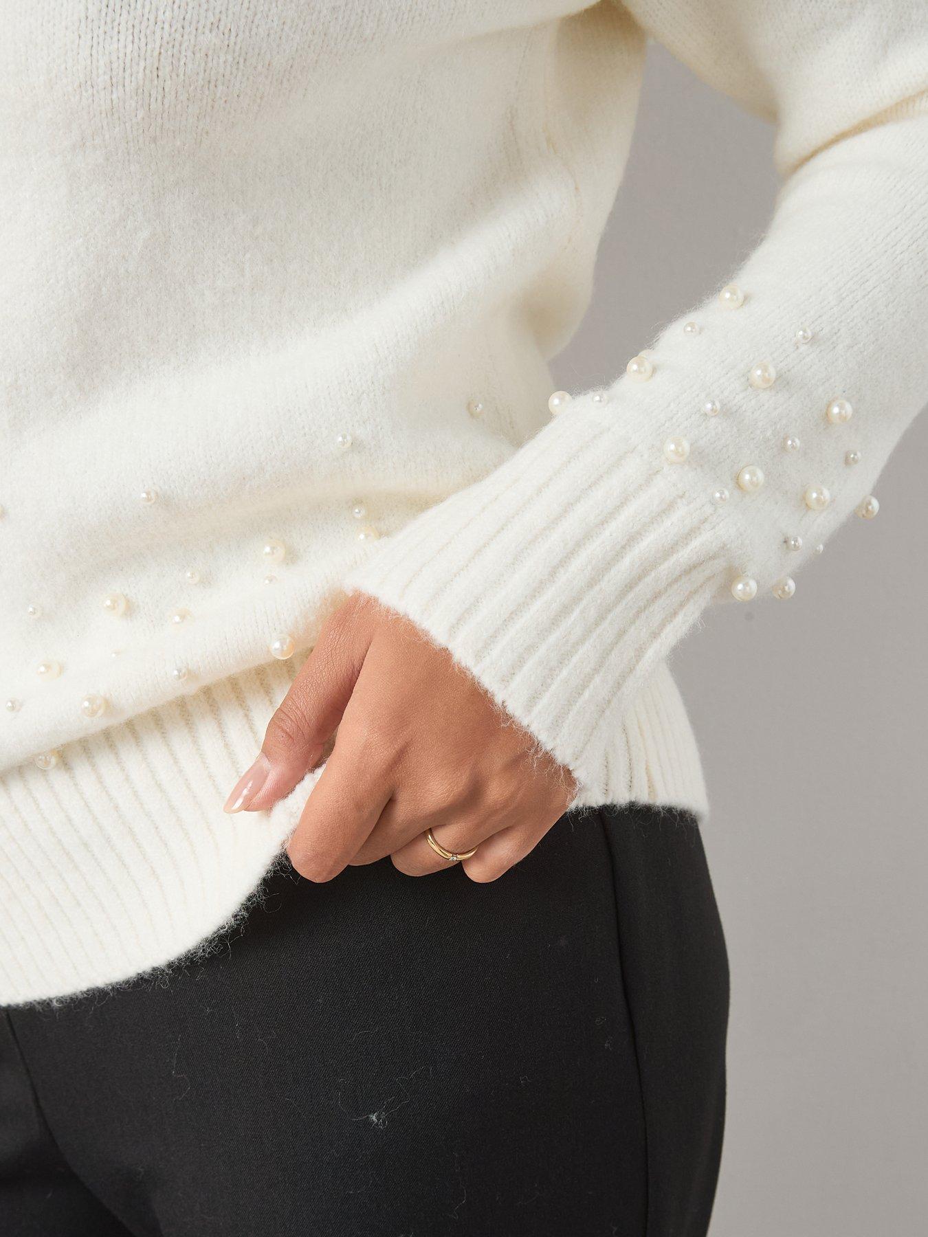 Image 5 of 6 of The Very Collection Curve Pearl Trim Off Shoulder Jumper - White