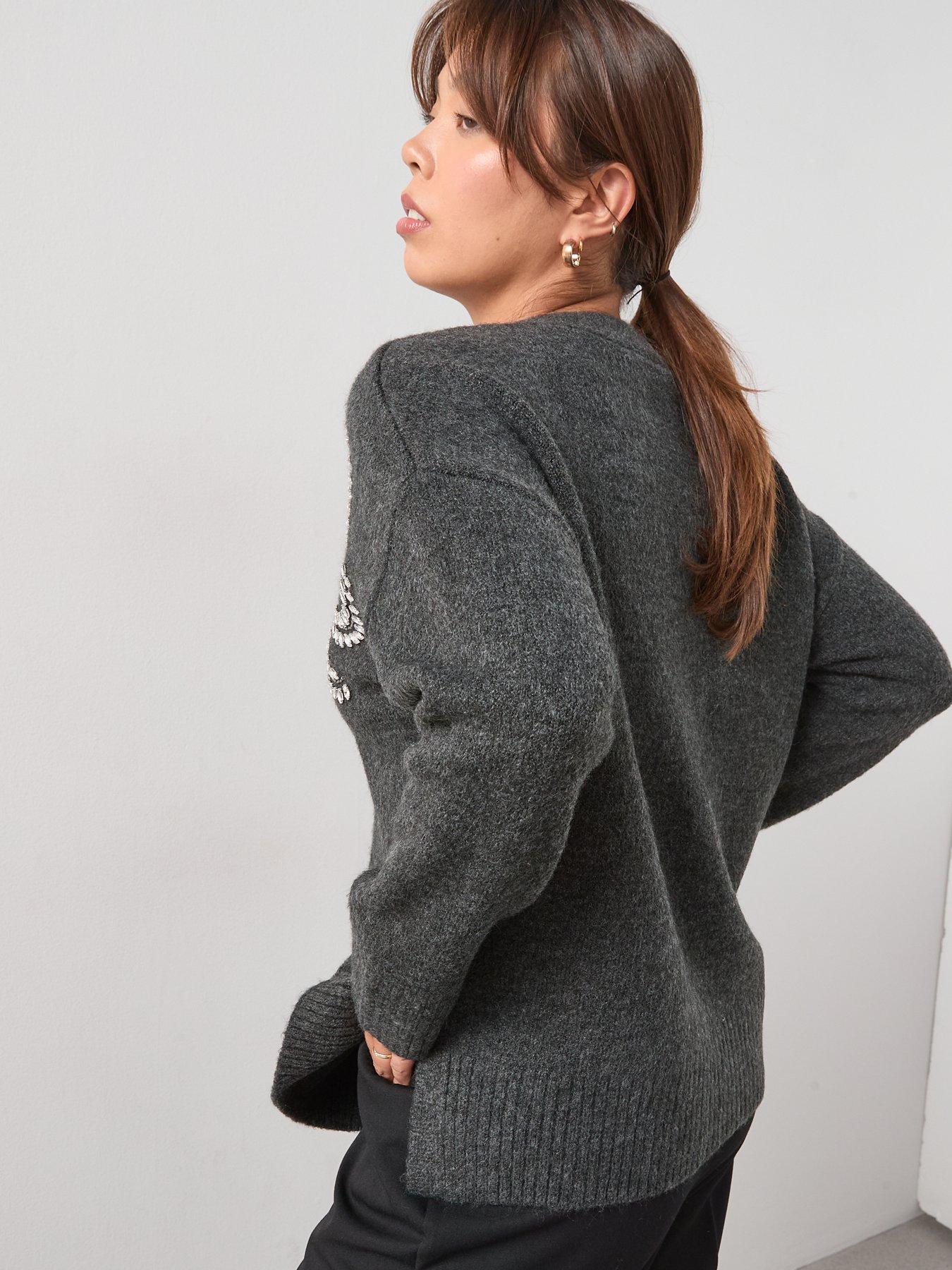 Image 2 of 7 of The Very Collection Curve Embellished V Neck Cardigan - Black