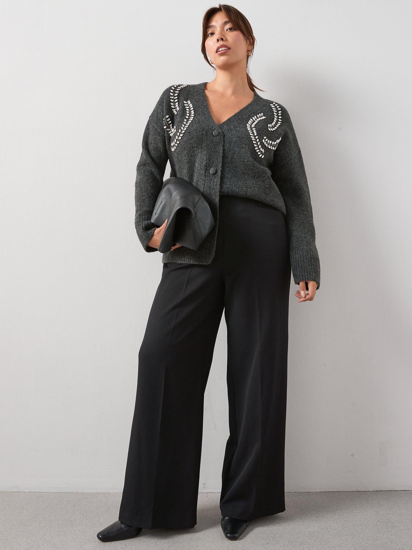 Image 3 of 7 of The Very Collection Curve Embellished V Neck Cardigan - Black