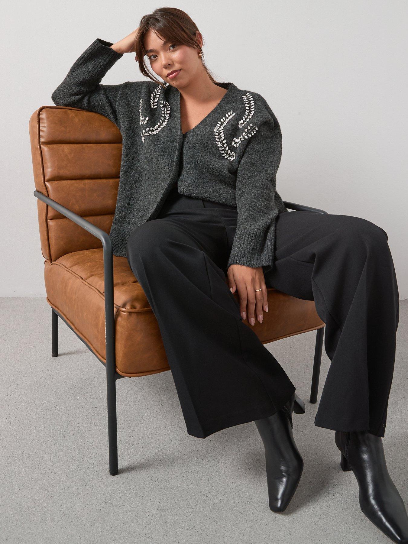 Image 4 of 7 of The Very Collection Curve Embellished V Neck Cardigan - Black