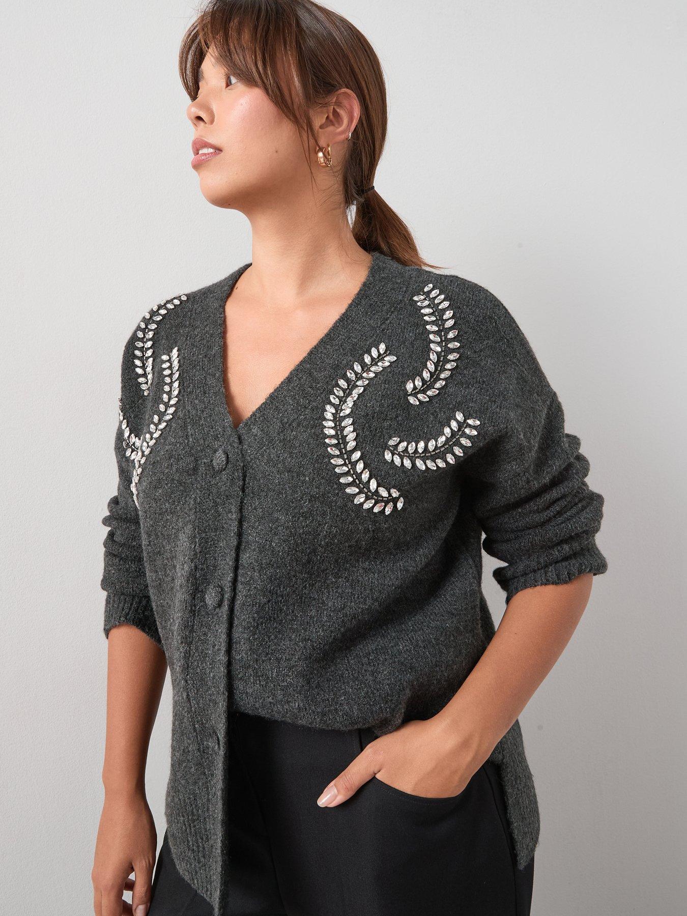 Image 6 of 7 of The Very Collection Curve Embellished V Neck Cardigan - Black