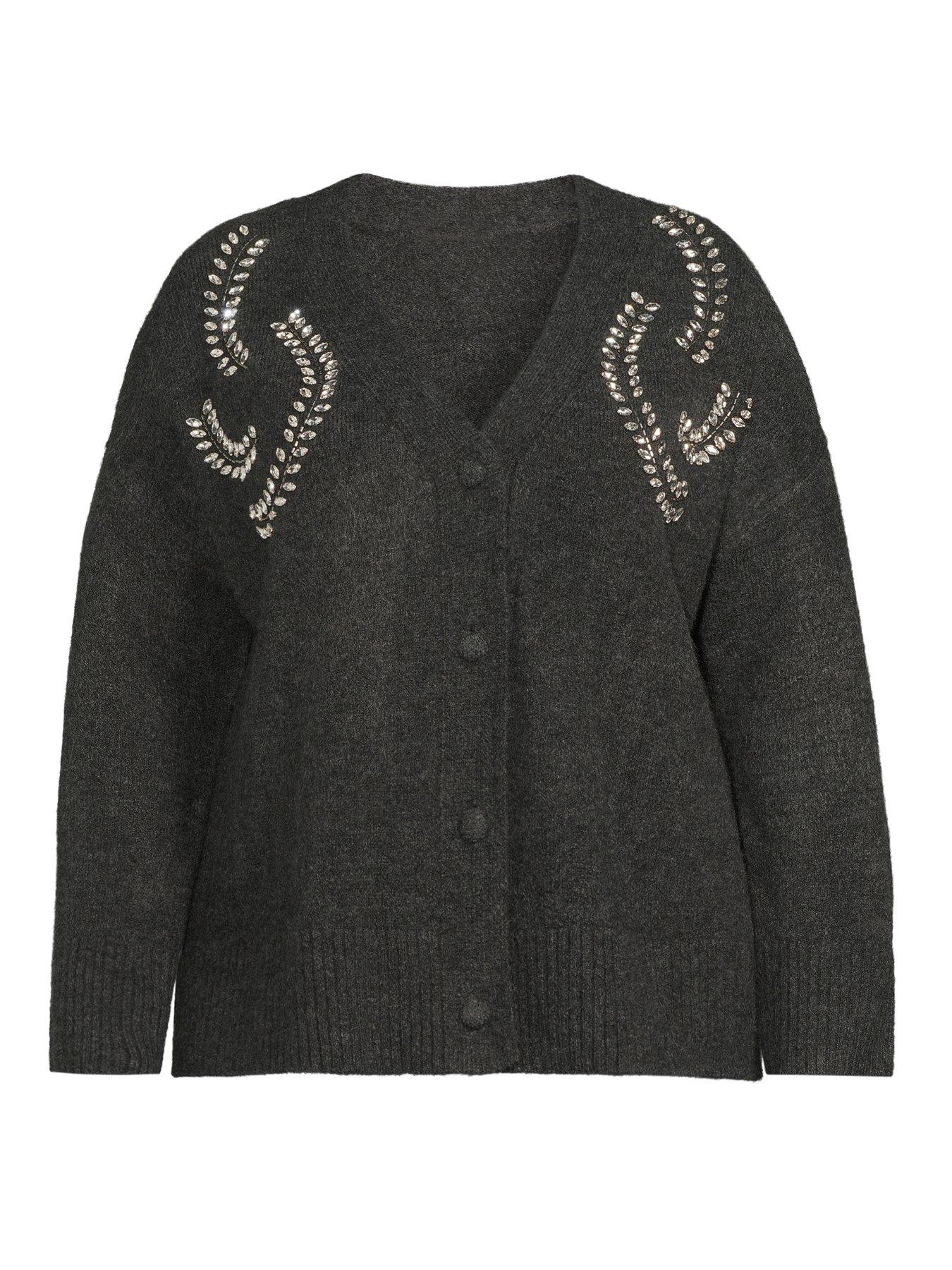 Image 7 of 7 of The Very Collection Curve Embellished V Neck Cardigan - Black