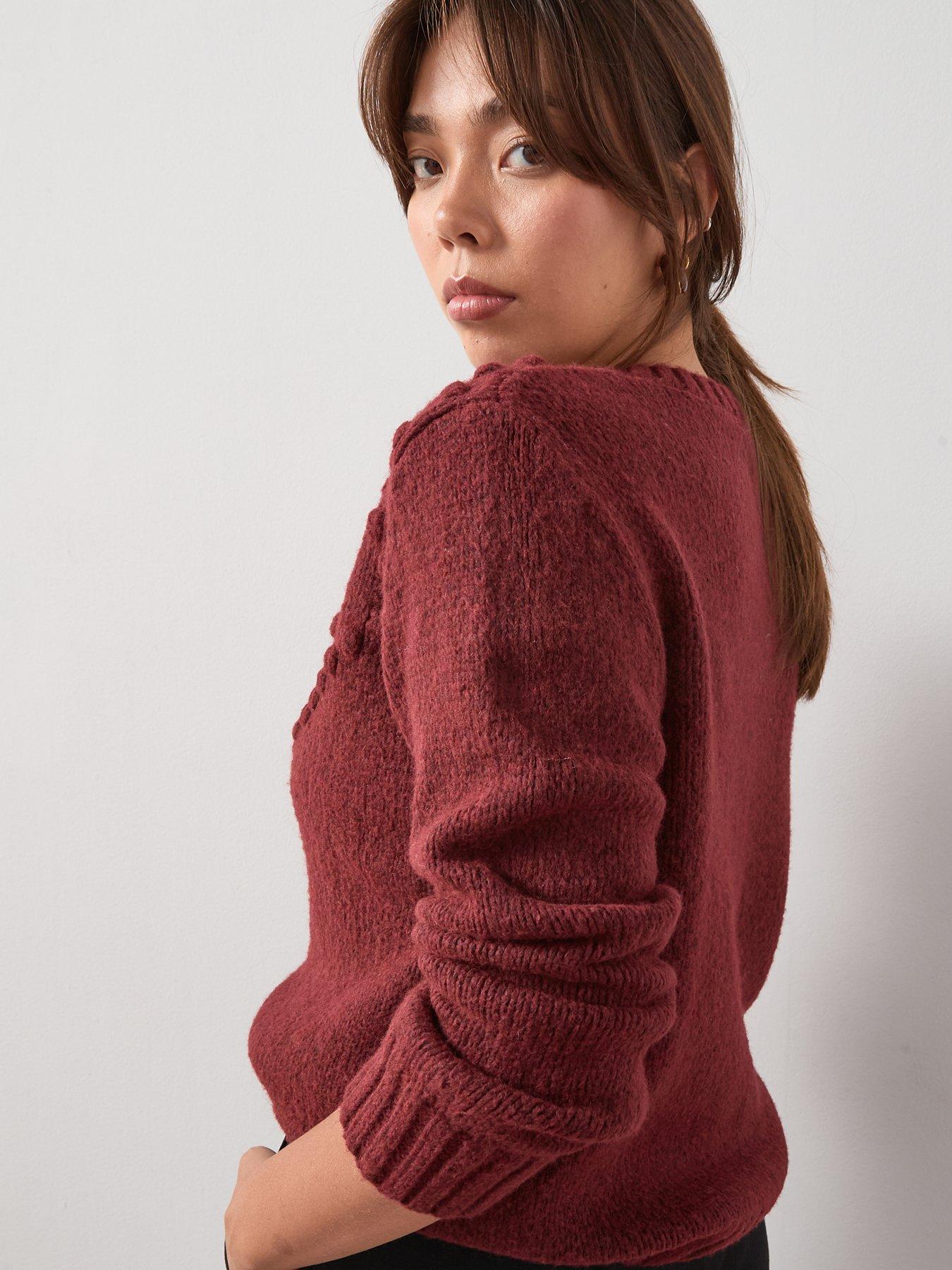 Image 2 of 6 of The Very Collection Curve Bobble Knit Crew Neck Cardigan - Red