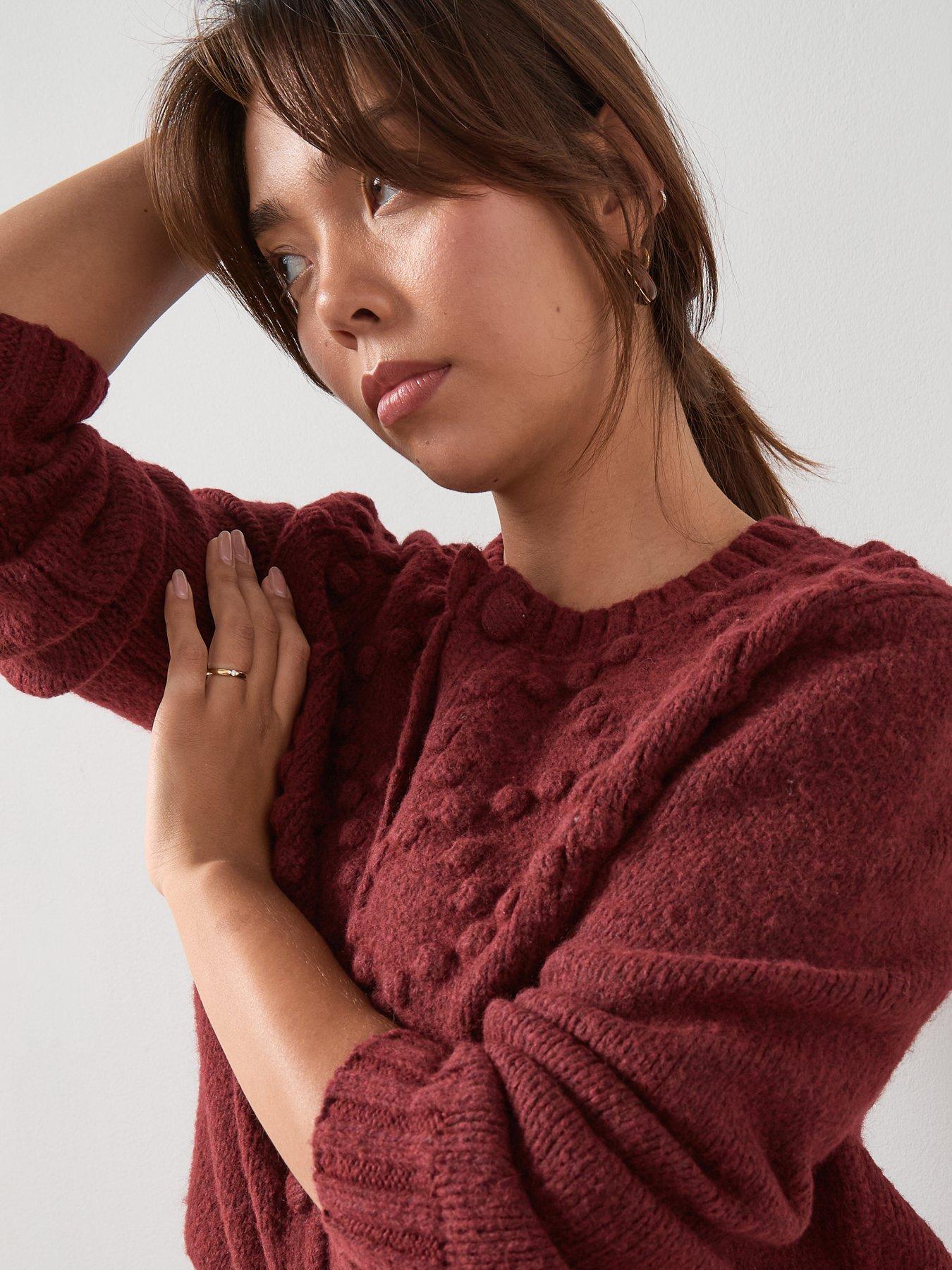 Image 5 of 6 of The Very Collection Curve Bobble Knit Crew Neck Cardigan - Red