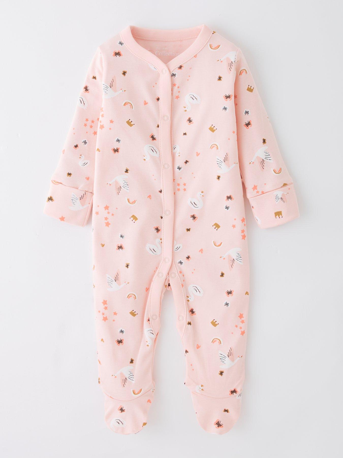 Image 2 of 5 of The Very Collection Baby Girls 3 Pack Swan Princess Sleepsuits - Pink