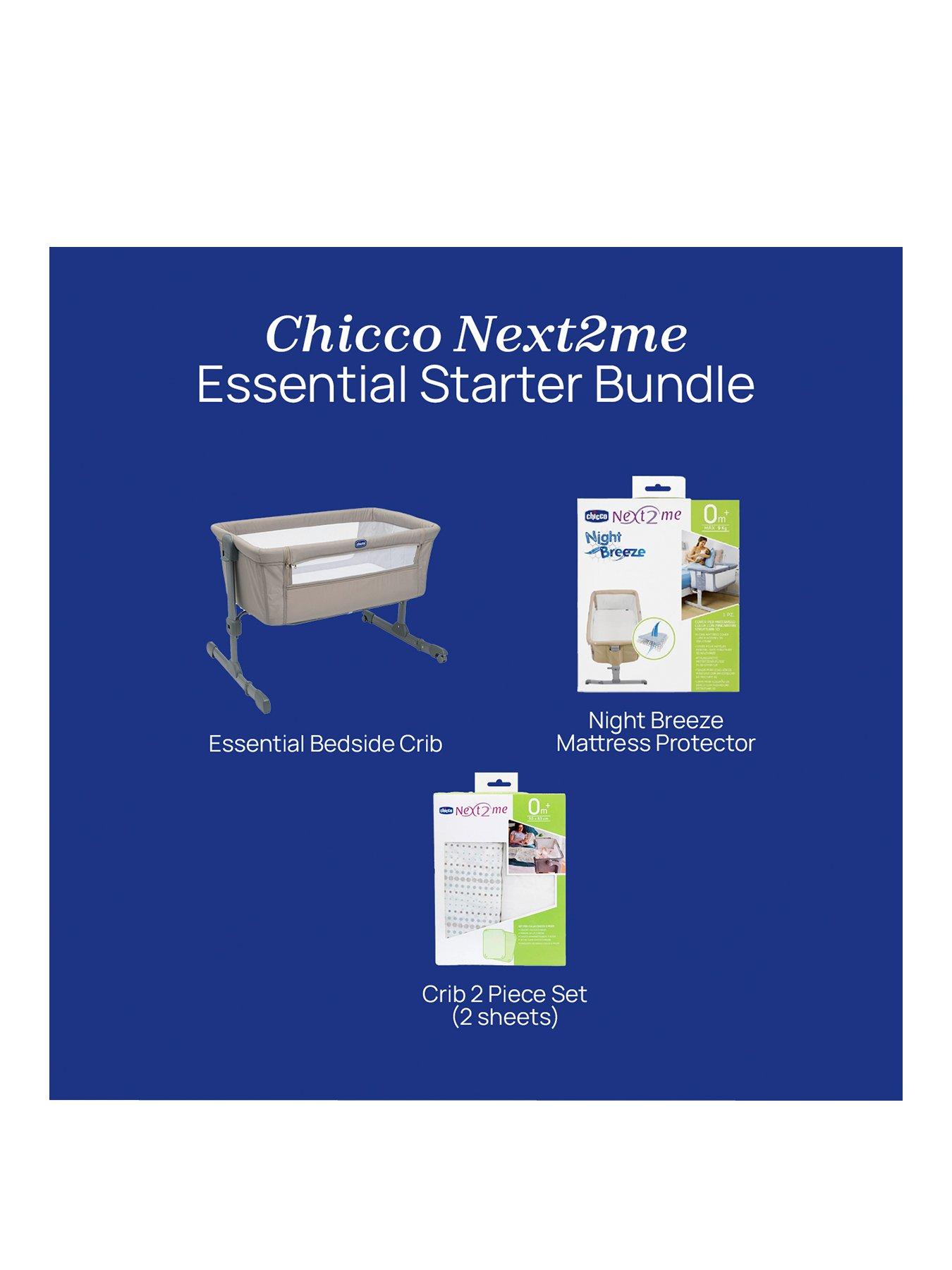 Image 2 of 6 of Chicco Next2Me Essential Bedside Crib, Mattress Protector &amp; 2 Fitted Sheets, Air