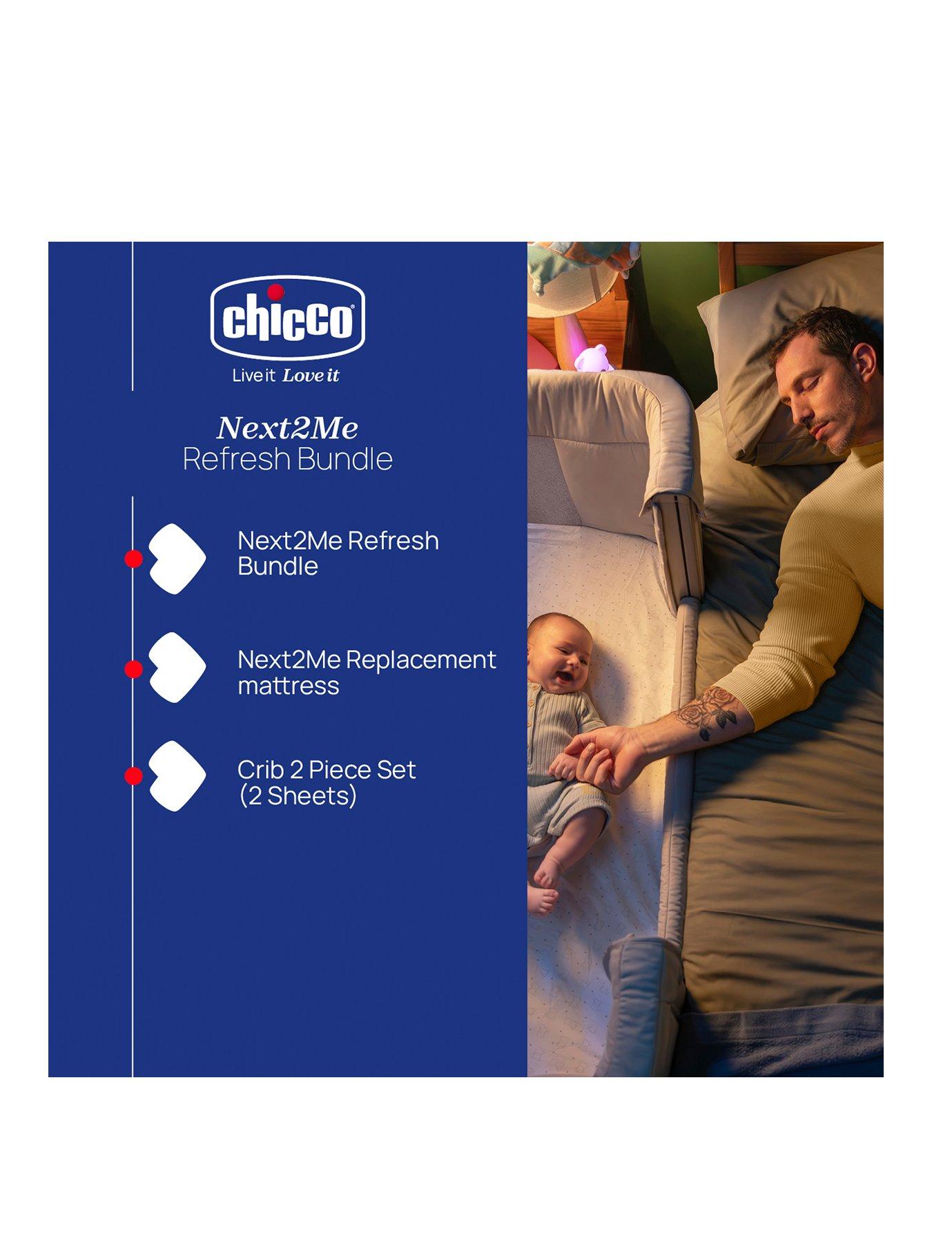 Image 2 of 6 of Chicco Next2Me Refresh Bundle, Replacement Mattress &amp; 2 Fitted Sheets, Grey Fox
