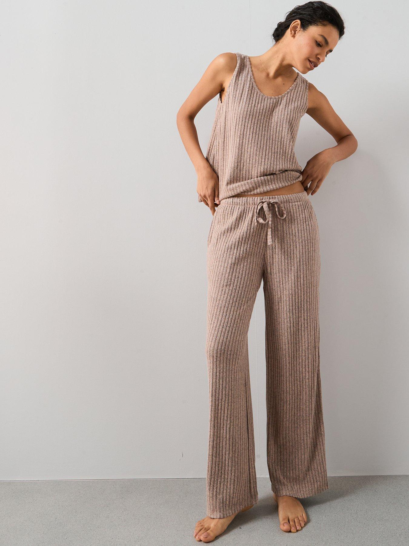 undefined Vest And Straight Leg Rib Soft Touch Pyjama Set - Brown