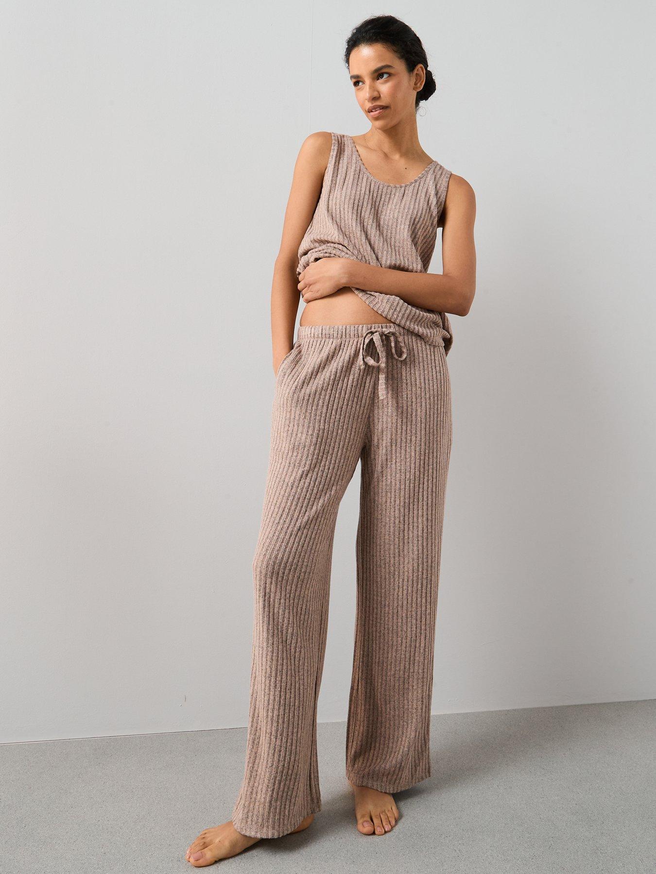 Image 3 of 6 of The Very Collection Vest And Straight Leg Rib Soft Touch Pyjama Set - Brown