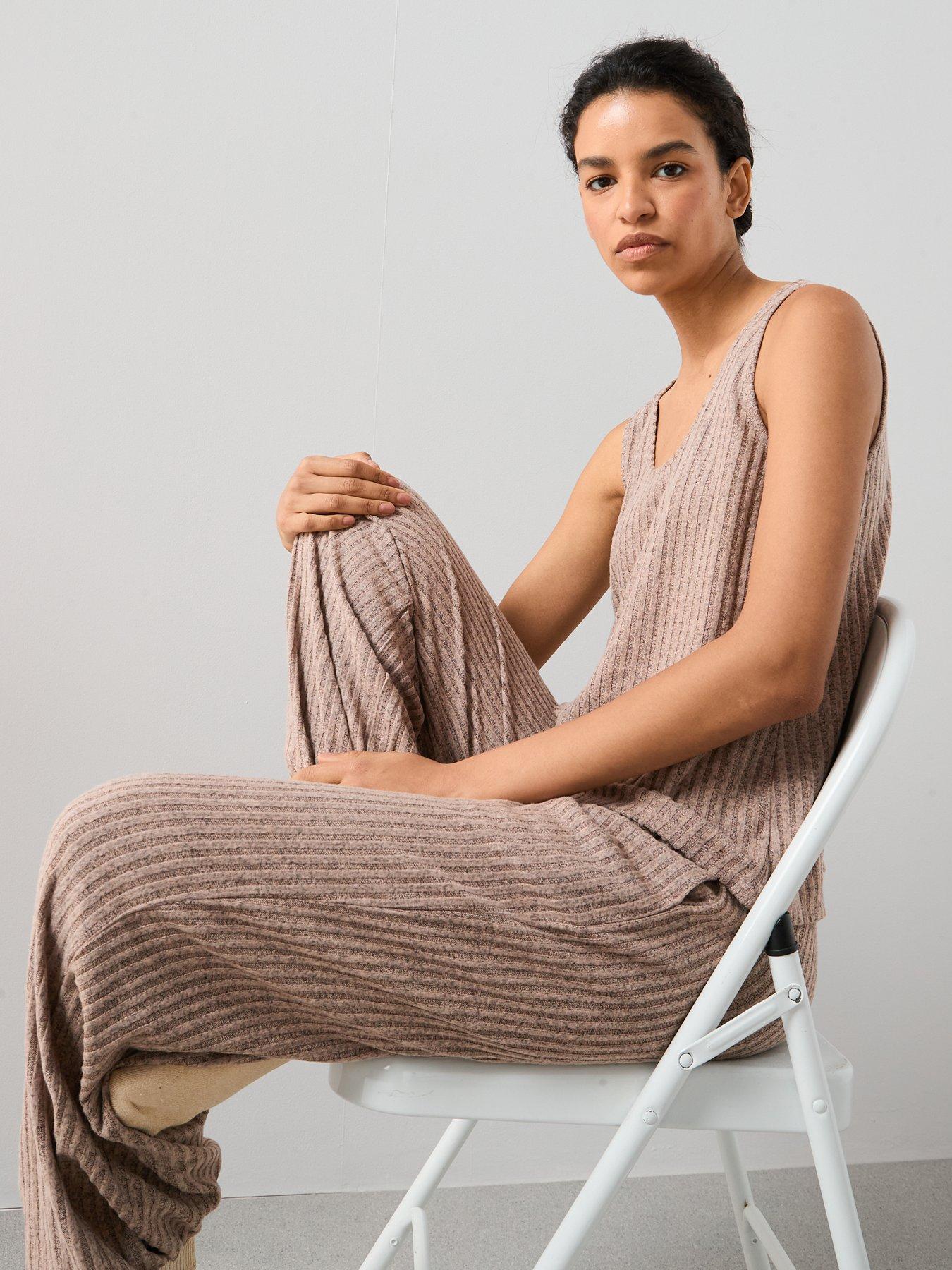 Image 5 of 6 of The Very Collection Vest And Straight Leg Rib Soft Touch Pyjama Set - Brown