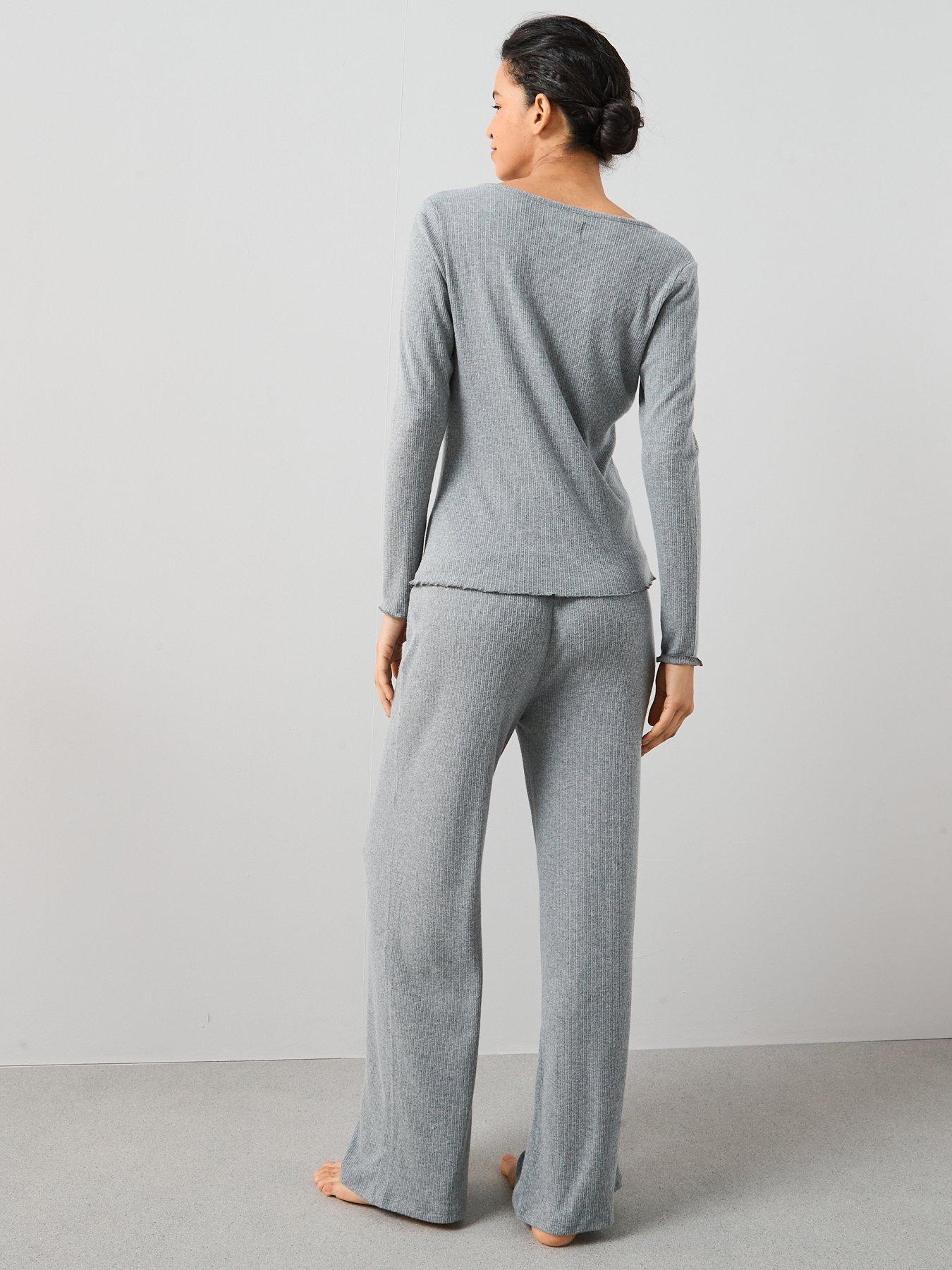 Image 2 of 6 of The Very Collection Soft Touch Rib Henley With Wide Leg Pyjama Set - Grey