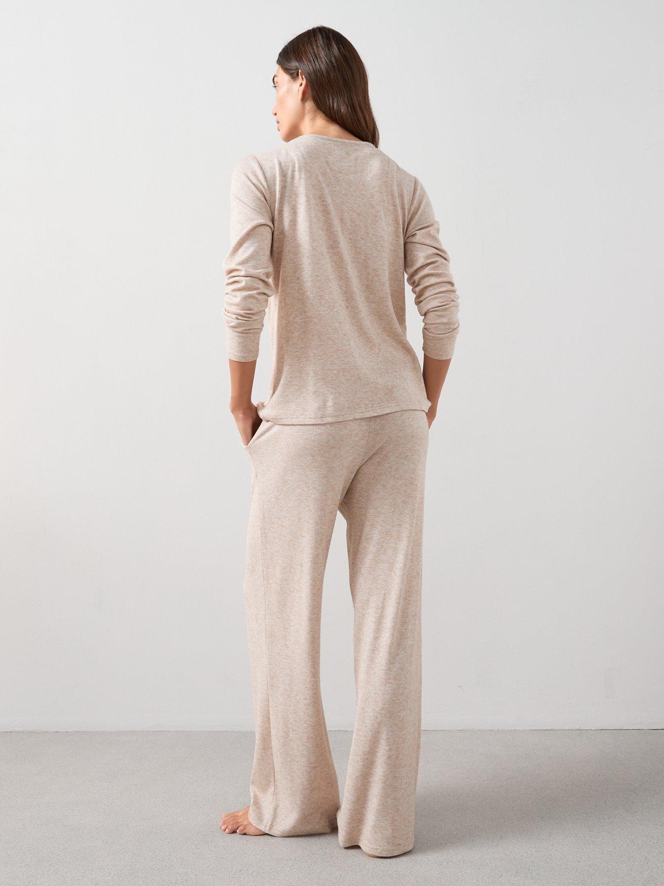 Image 2 of 6 of The Very Collection Soft Touch Rib Tie Front and Wide Leg Loungewear Set - Beige