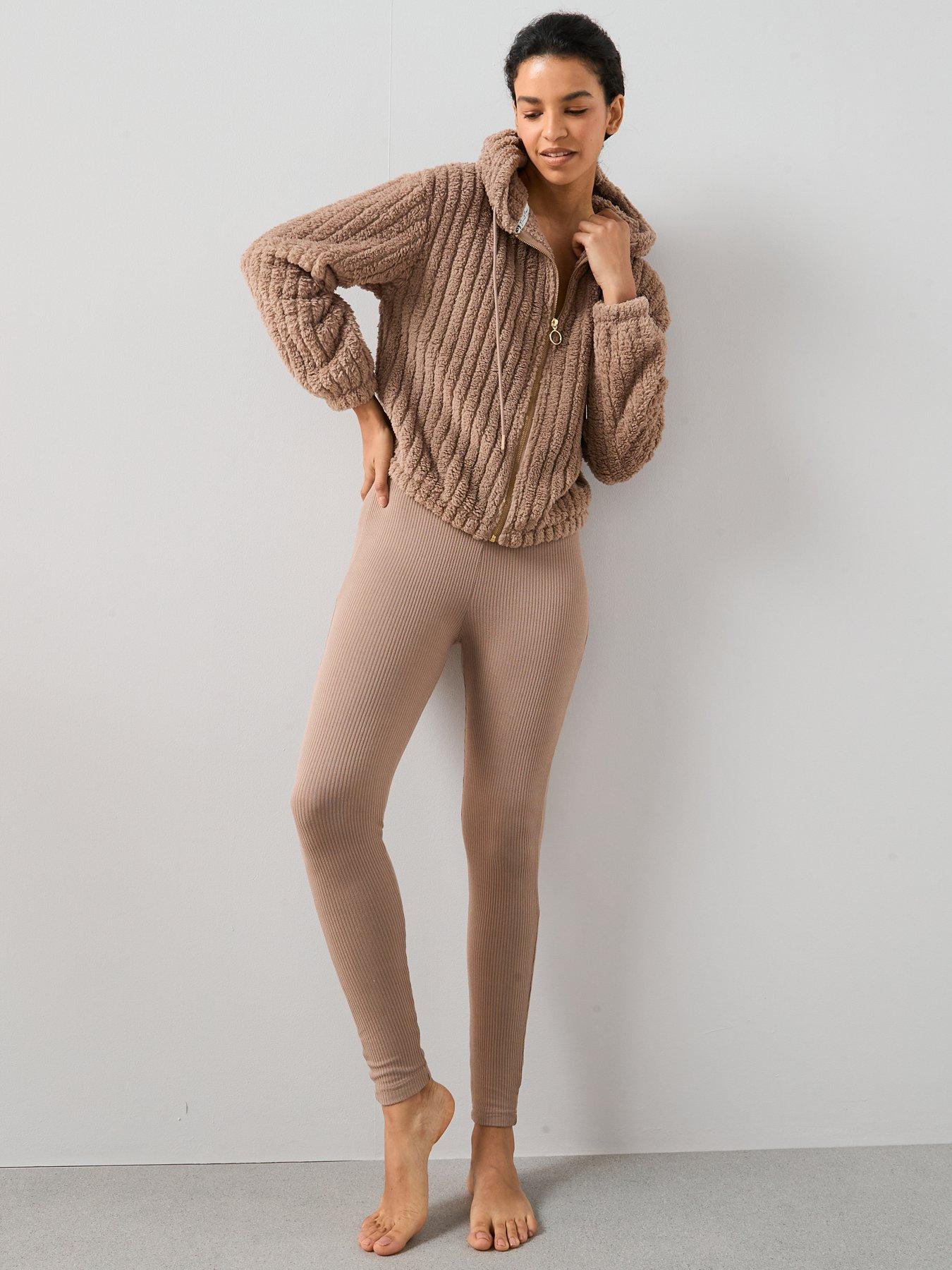 Image 3 of 6 of The Very Collection Jacquard Rib Wellsoft Zip Through Loungewear Set - Beige