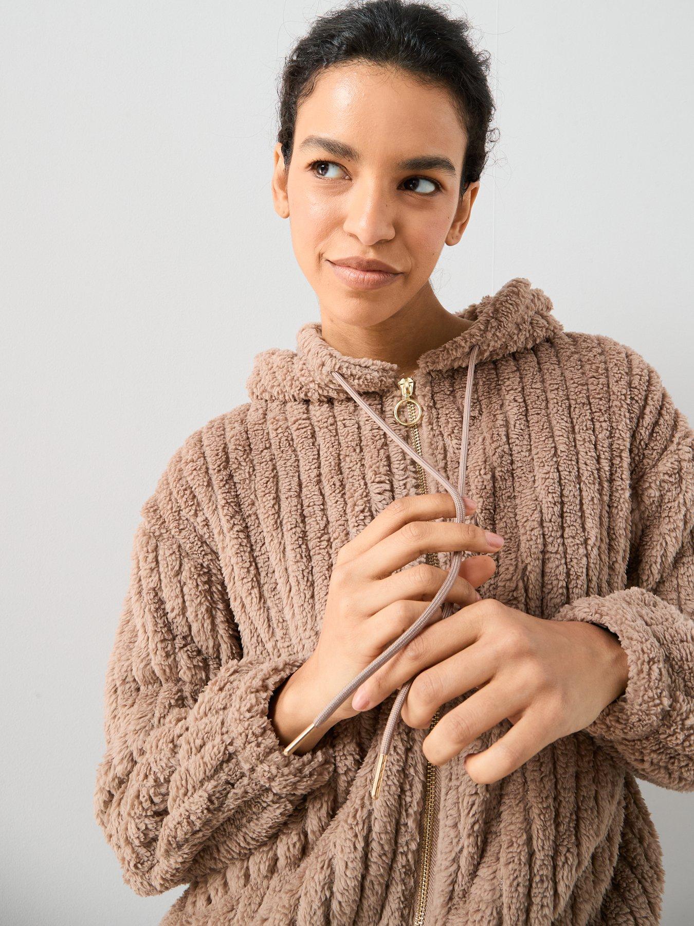 Image 5 of 6 of The Very Collection Jacquard Rib Wellsoft Zip Through Loungewear Set - Beige