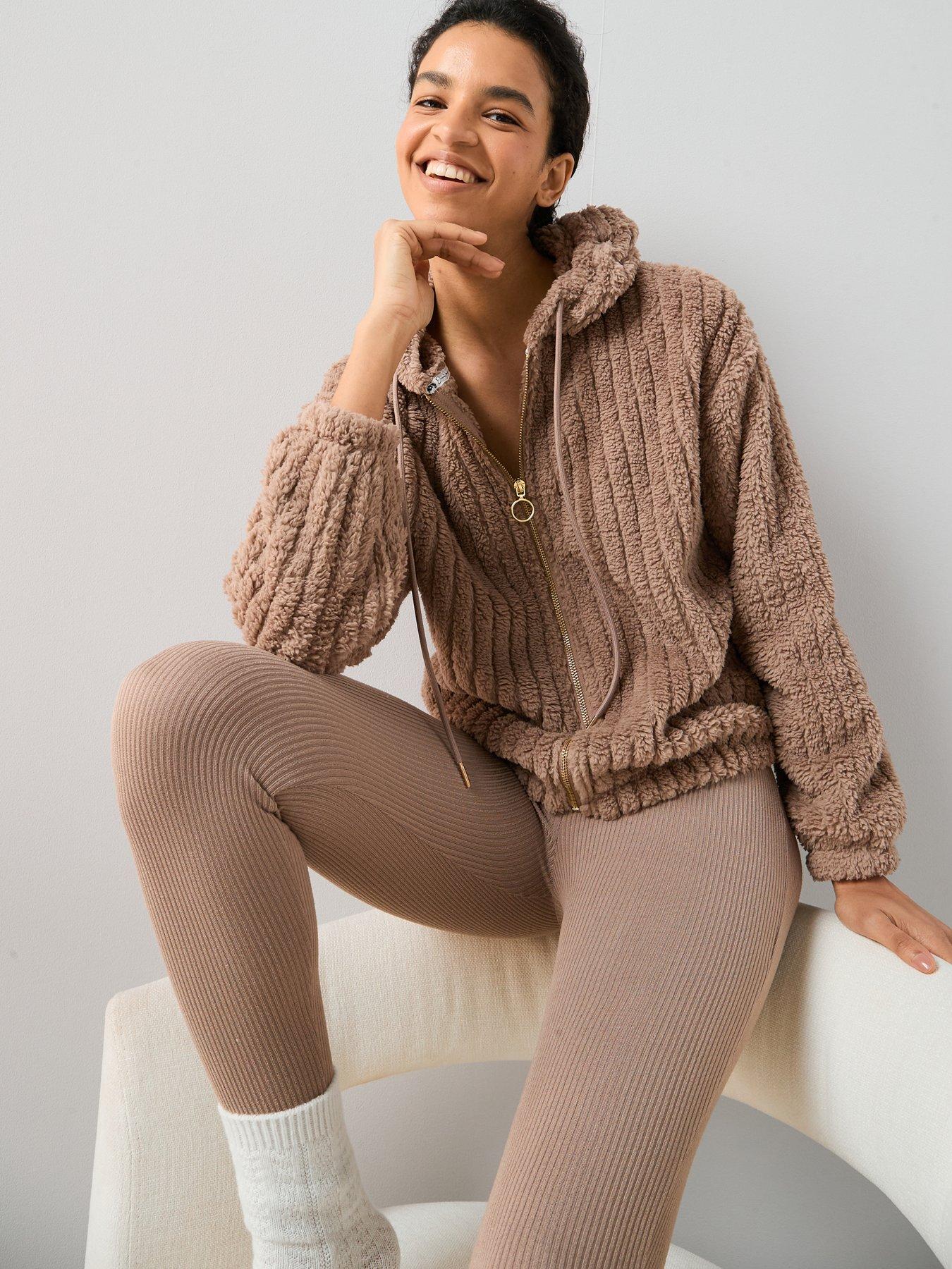 Image 6 of 6 of The Very Collection Jacquard Rib Wellsoft Zip Through Loungewear Set - Beige