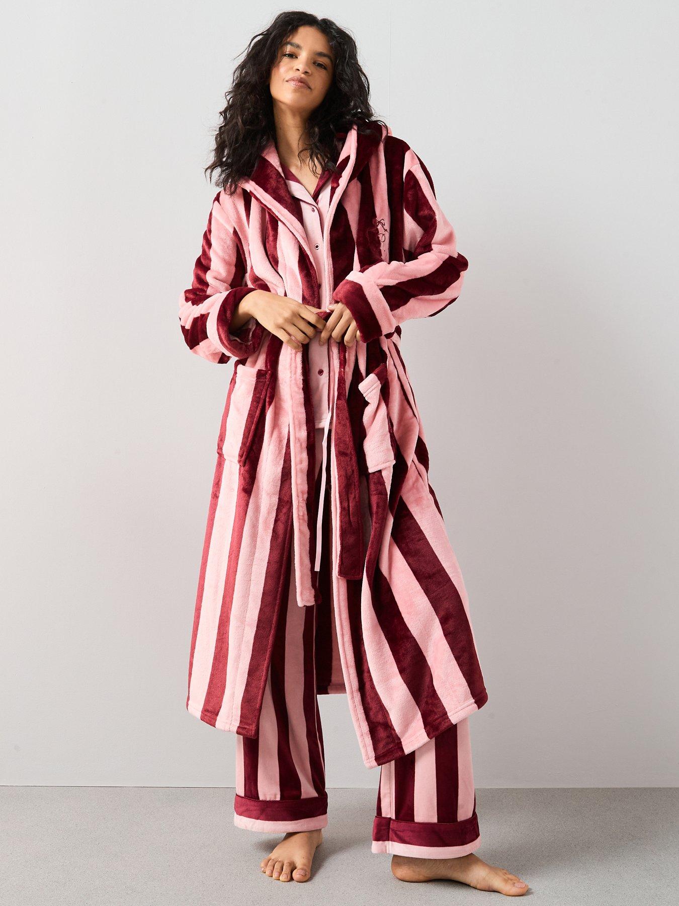 undefined Stripe Slogan Dressing Gown - Pink