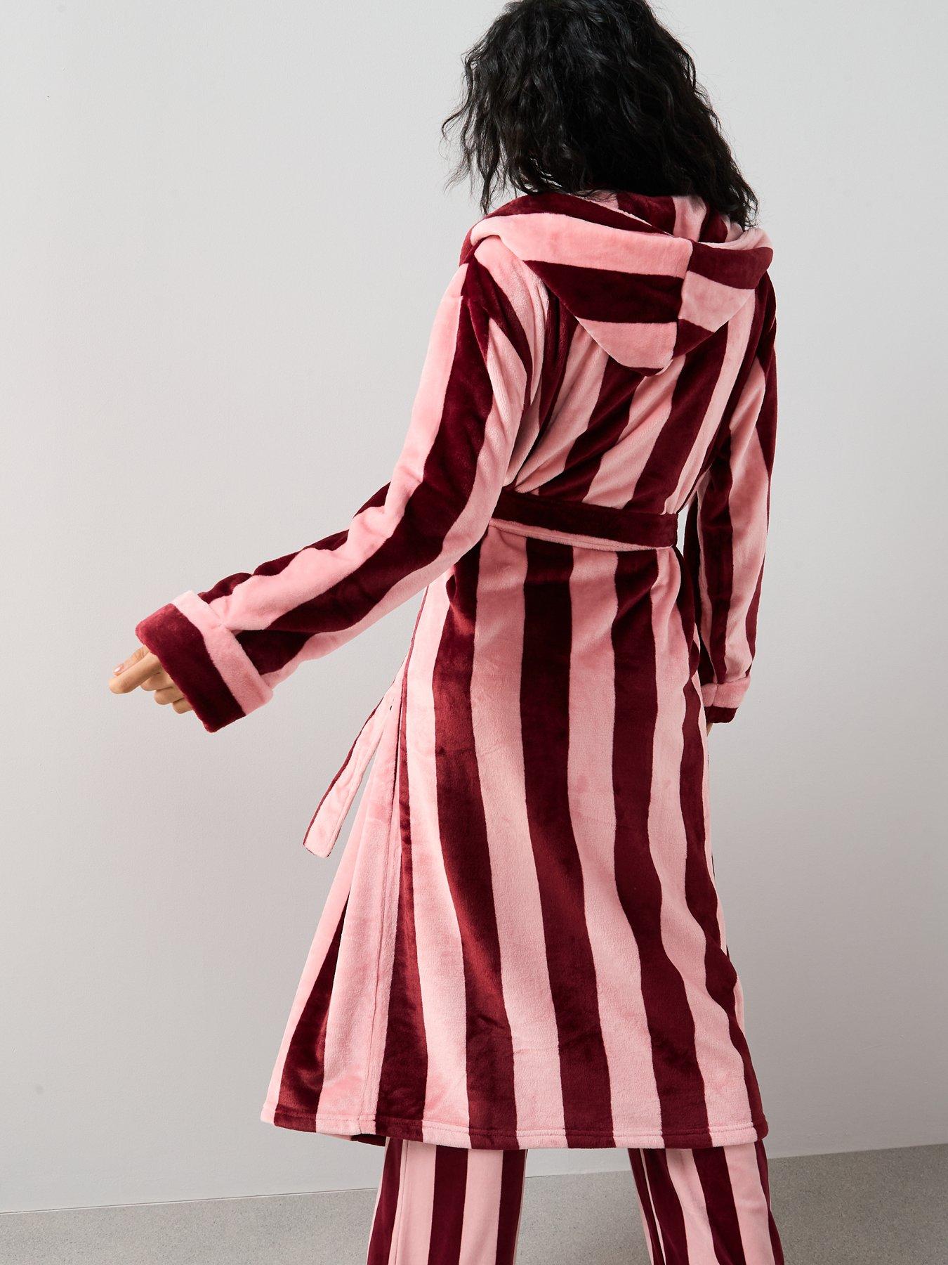 Image 2 of 6 of The Very Collection Stripe Slogan Dressing Gown - Pink