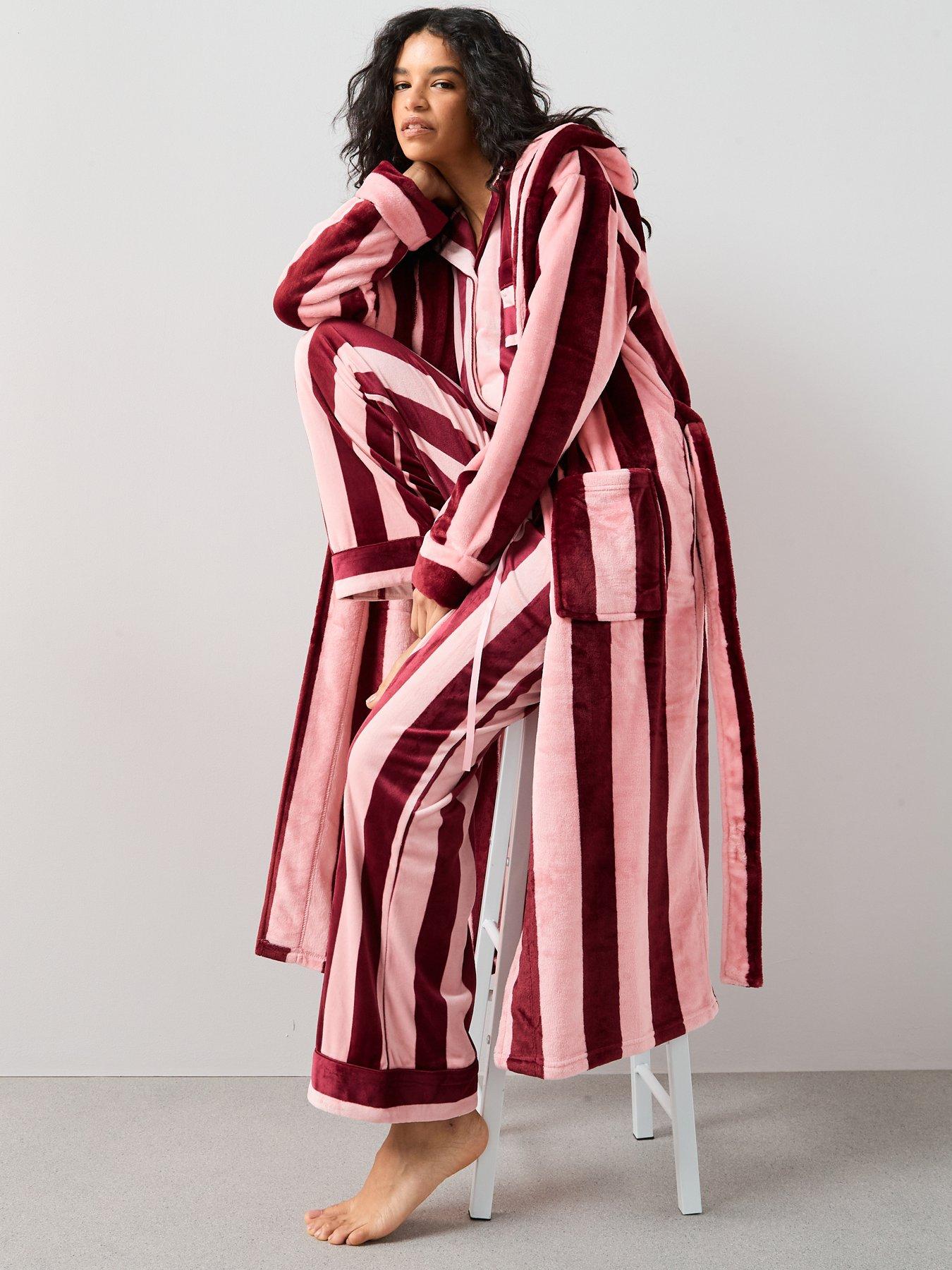Image 3 of 6 of The Very Collection Stripe Slogan Dressing Gown - Pink