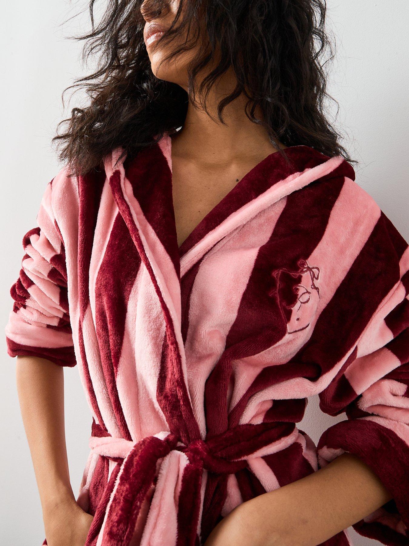 Image 4 of 6 of The Very Collection Stripe Slogan Dressing Gown - Pink