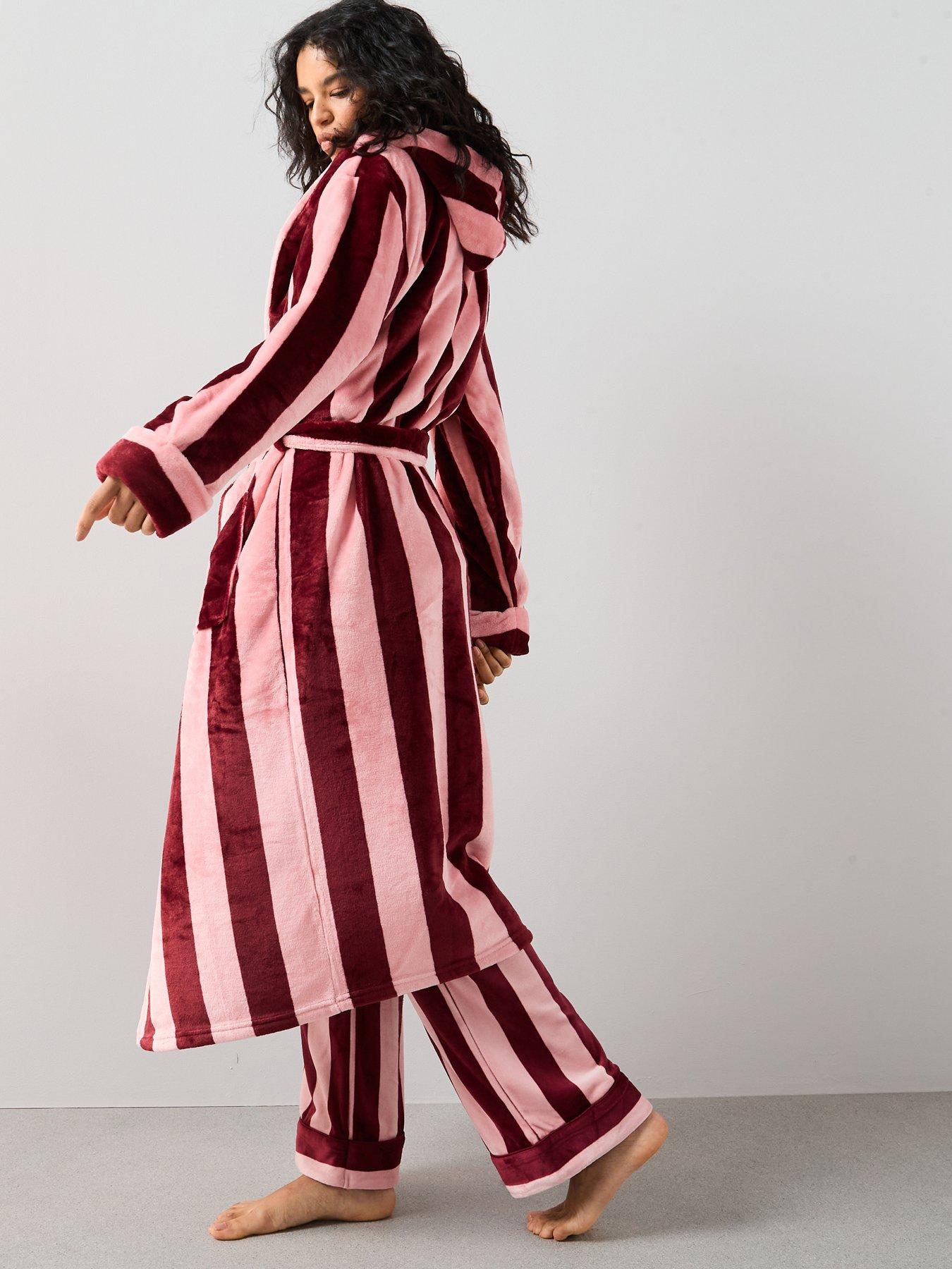 Image 5 of 6 of The Very Collection Stripe Slogan Dressing Gown - Pink