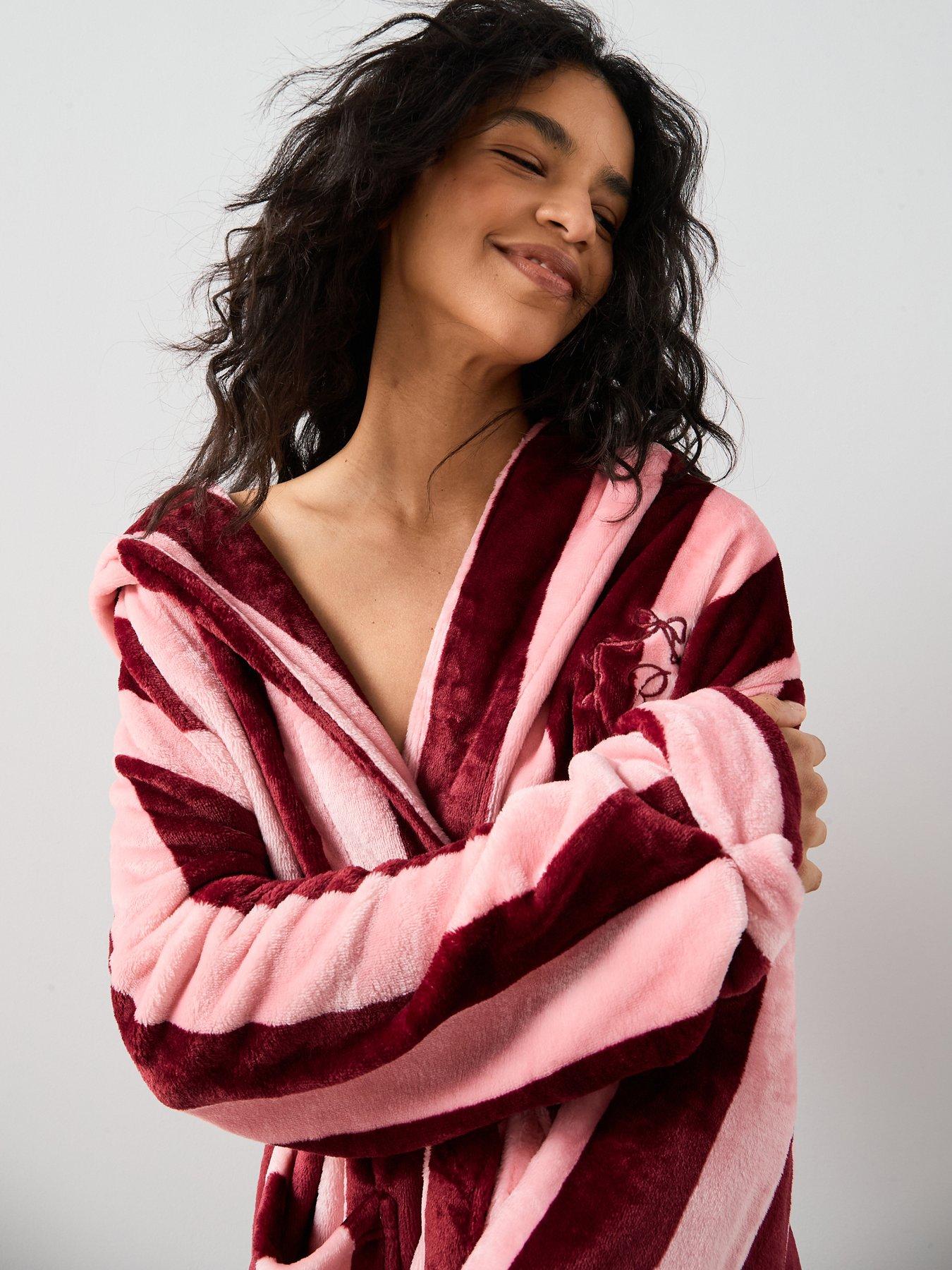 Image 6 of 6 of The Very Collection Stripe Slogan Dressing Gown - Pink