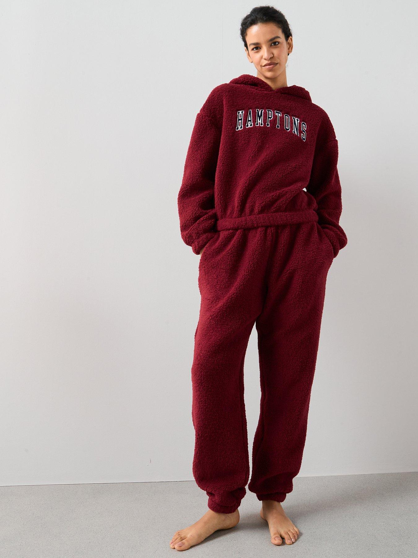 undefined Borg Slogan And Jogger Loungewear Set - Red