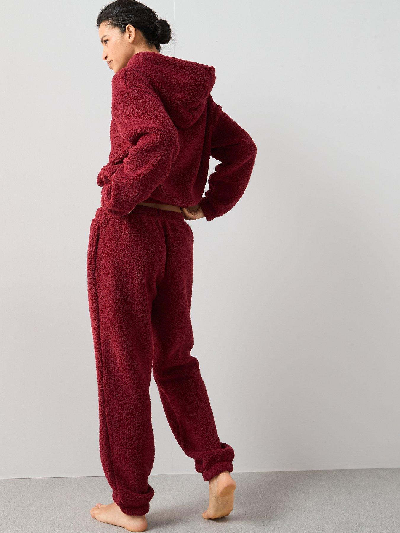 Image 2 of 6 of The Very Collection Borg Slogan And Jogger Loungewear Set - Red