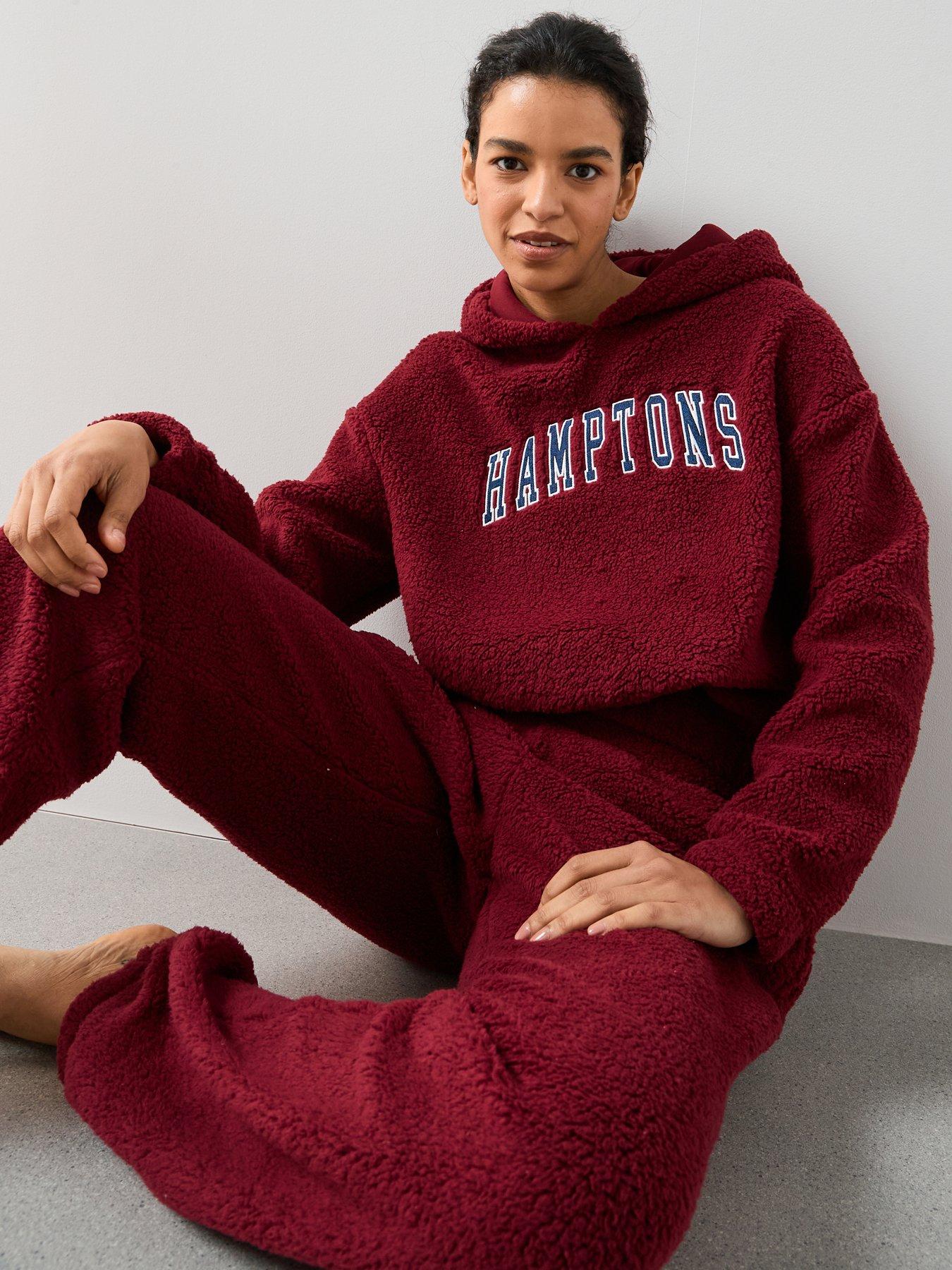 Image 5 of 6 of The Very Collection Borg Slogan And Jogger Loungewear Set - Red