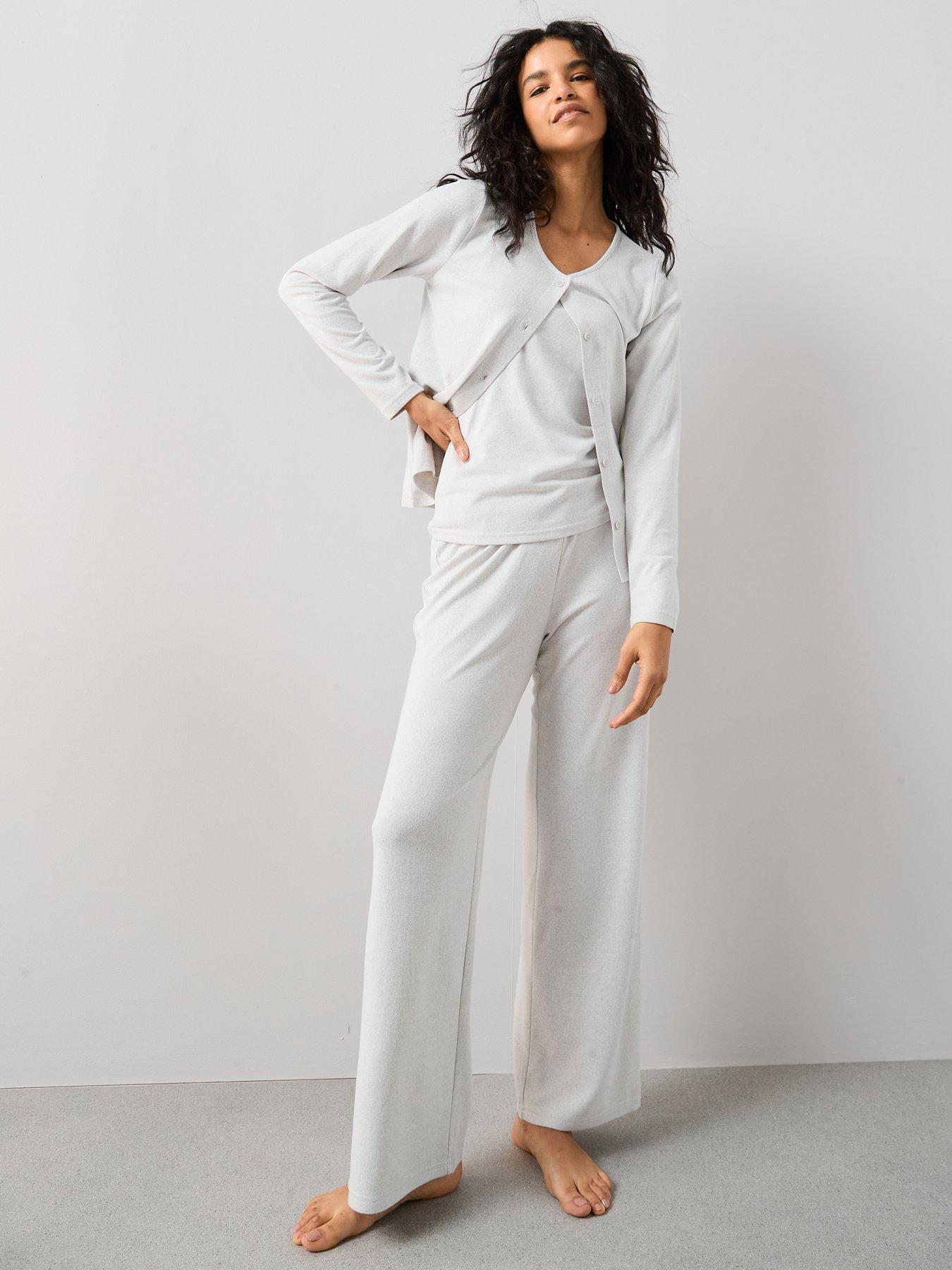 undefined 3 Piece Vest, Cardigan And Wide Leg Loungewear Set - Grey
