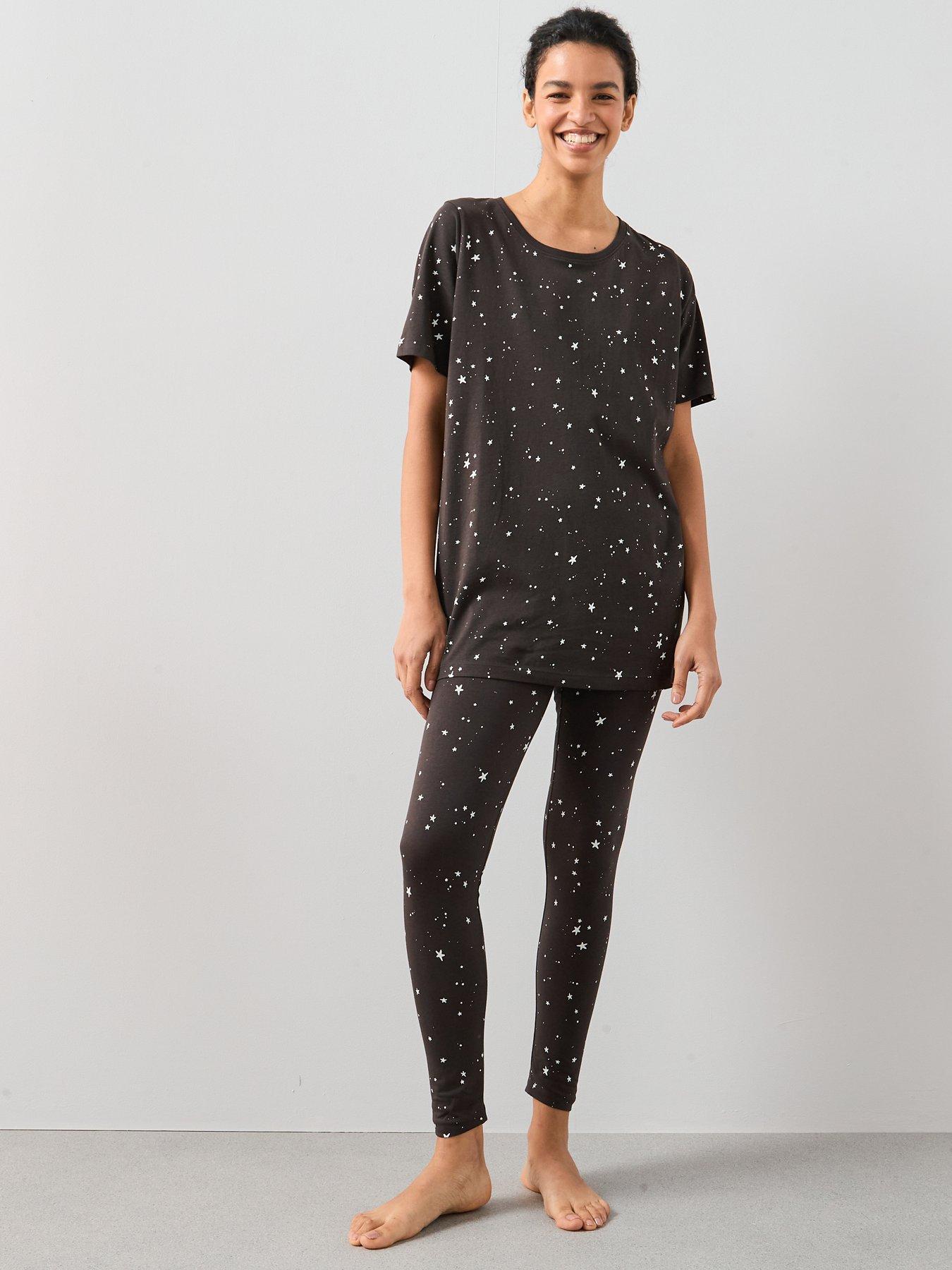 undefined Short Sleeve Aop Star Legging Pj Set - Black