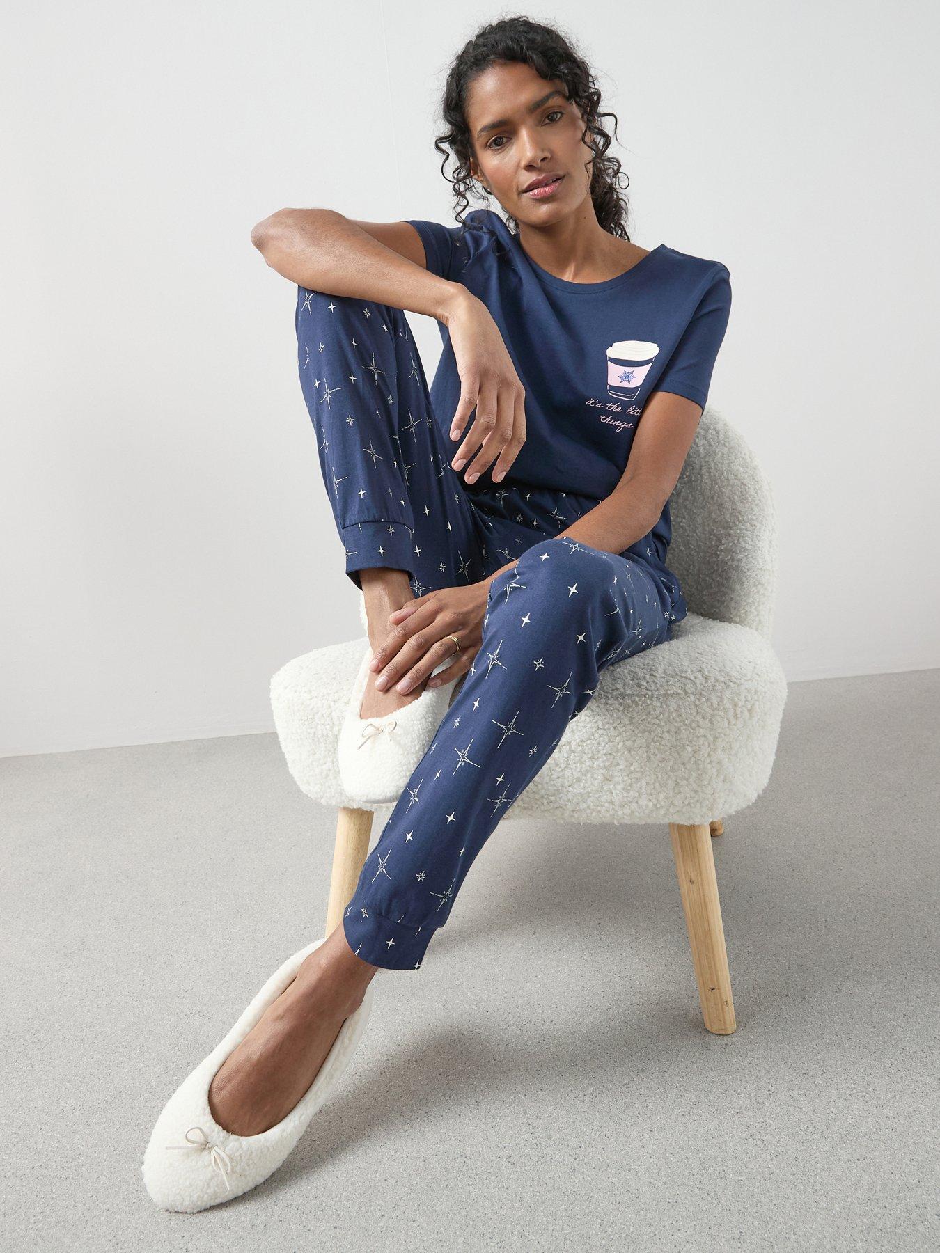  image of the-very-collection-short-sleeve-coffee-cup-and-jogger-pj-set-navy