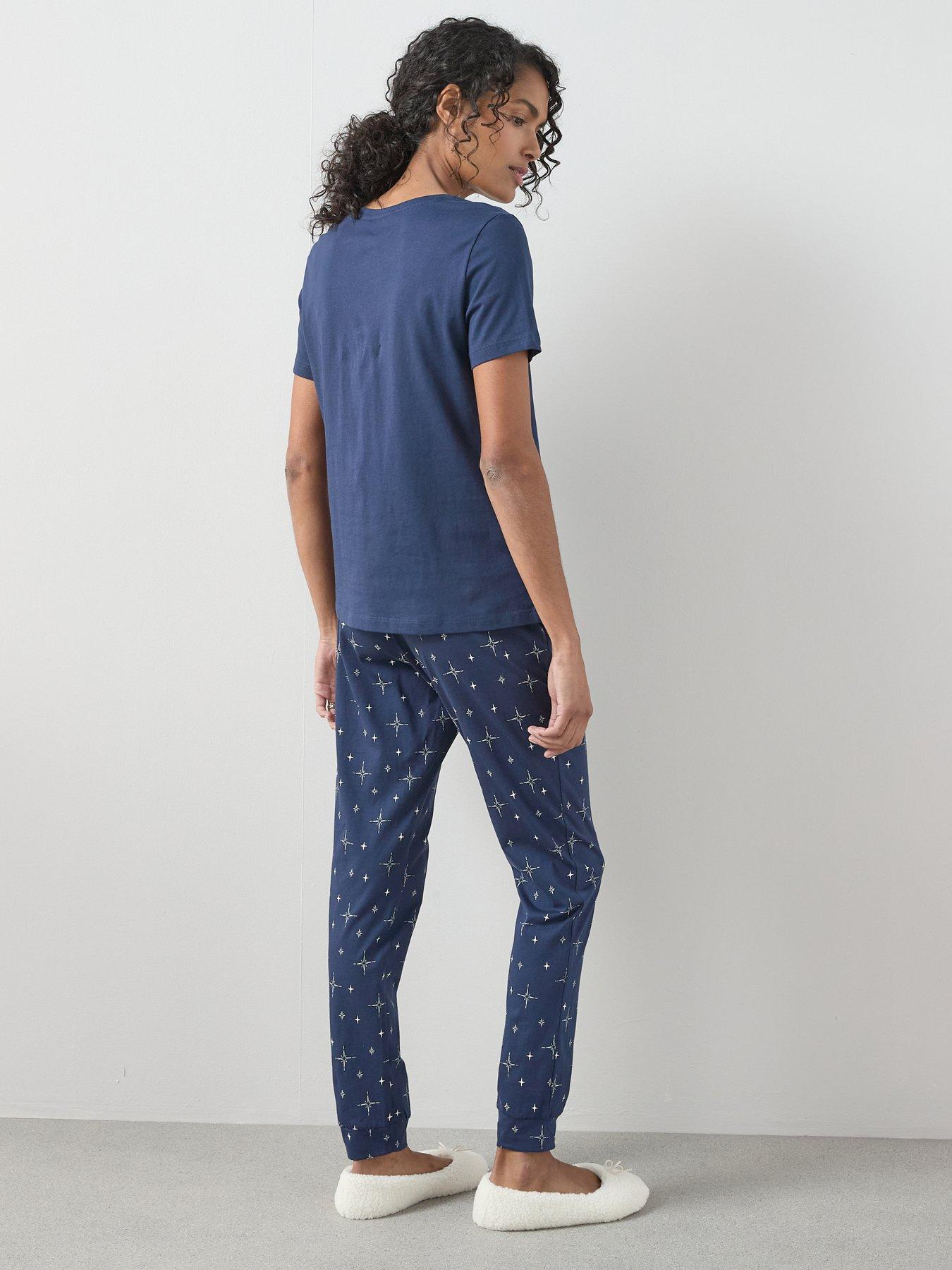  image of the-very-collection-short-sleeve-coffee-cup-and-jogger-pj-set-navy