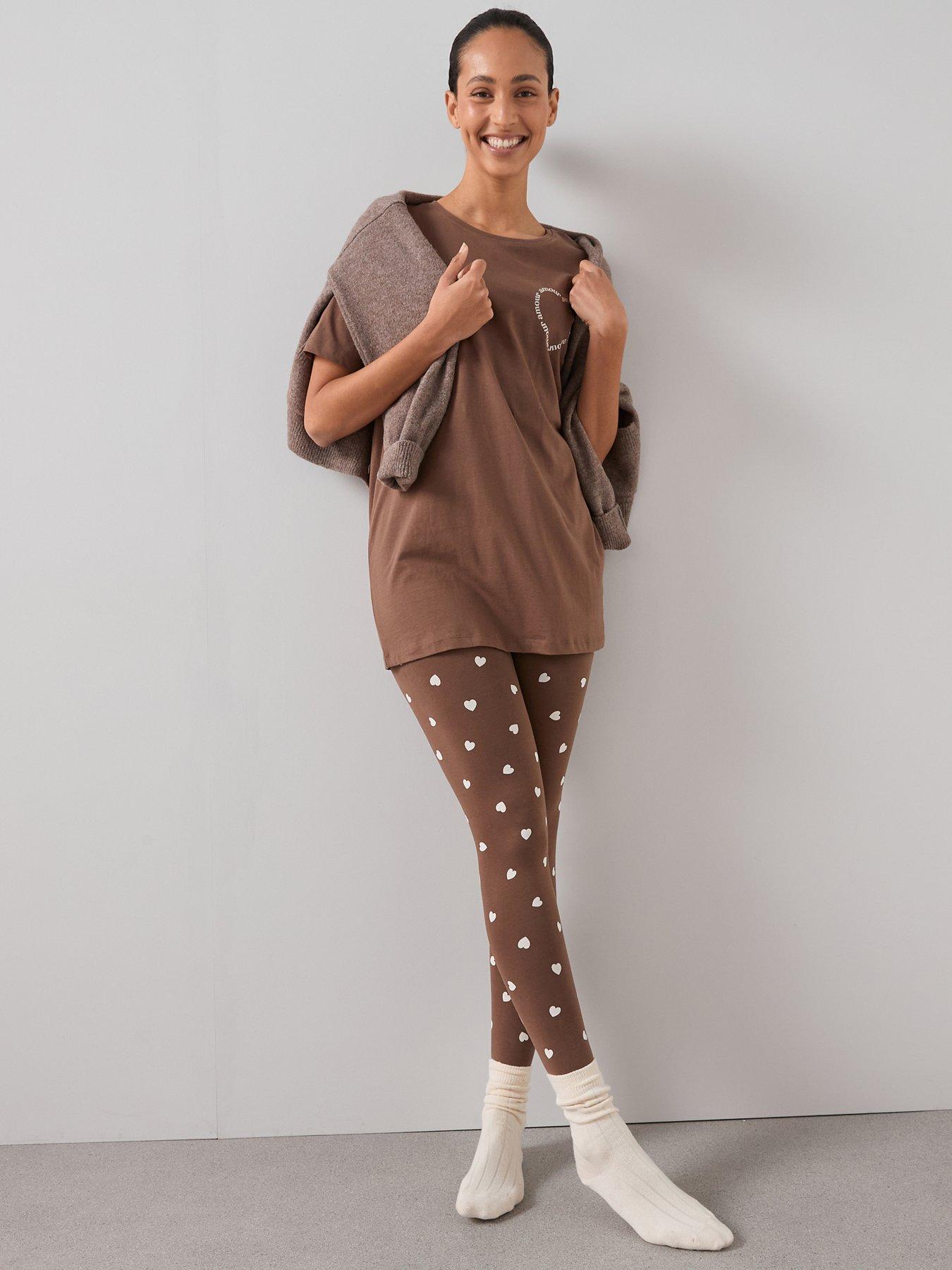 The Very Collection Heart Longline Top With Legging Pyjama Set - Brown