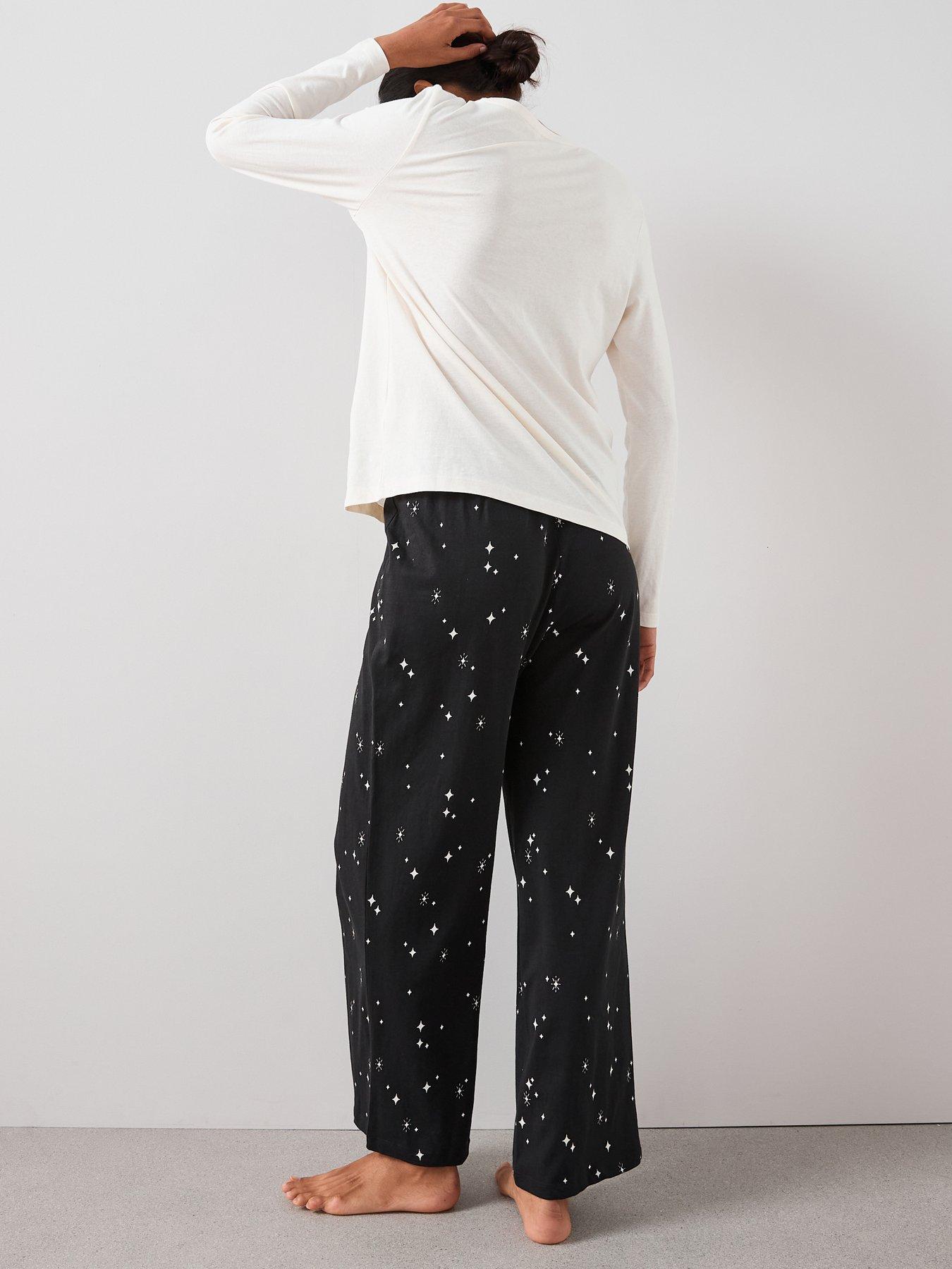 stillFront image of the-very-collection-long-sleeve-tshirt-disco-ball-pocket-detail-with-wide-leg-pj-set-white