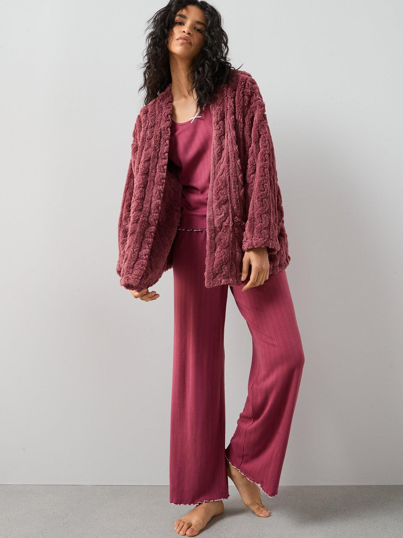 undefined Textured Borg Cardigan Robe - Pink