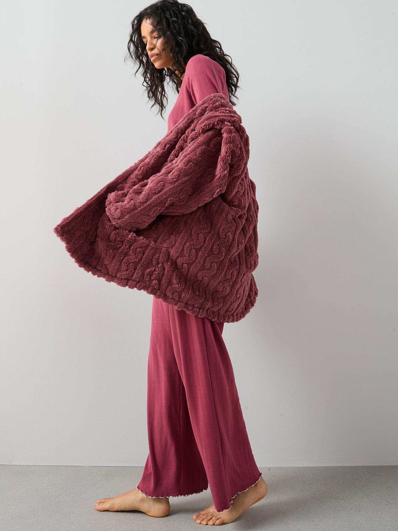 Image 3 of 6 of The Very Collection Textured Borg Cardigan Robe - Pink