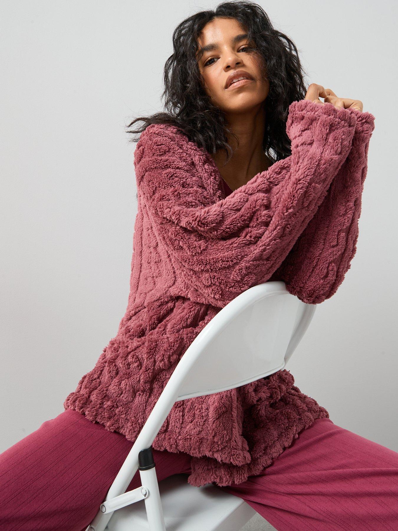 Image 4 of 6 of The Very Collection Textured Borg Cardigan Robe - Pink