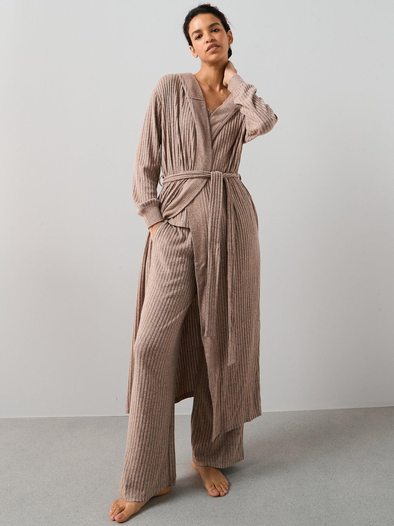 undefined Soft Touch Rib Dressing Gown - Brown