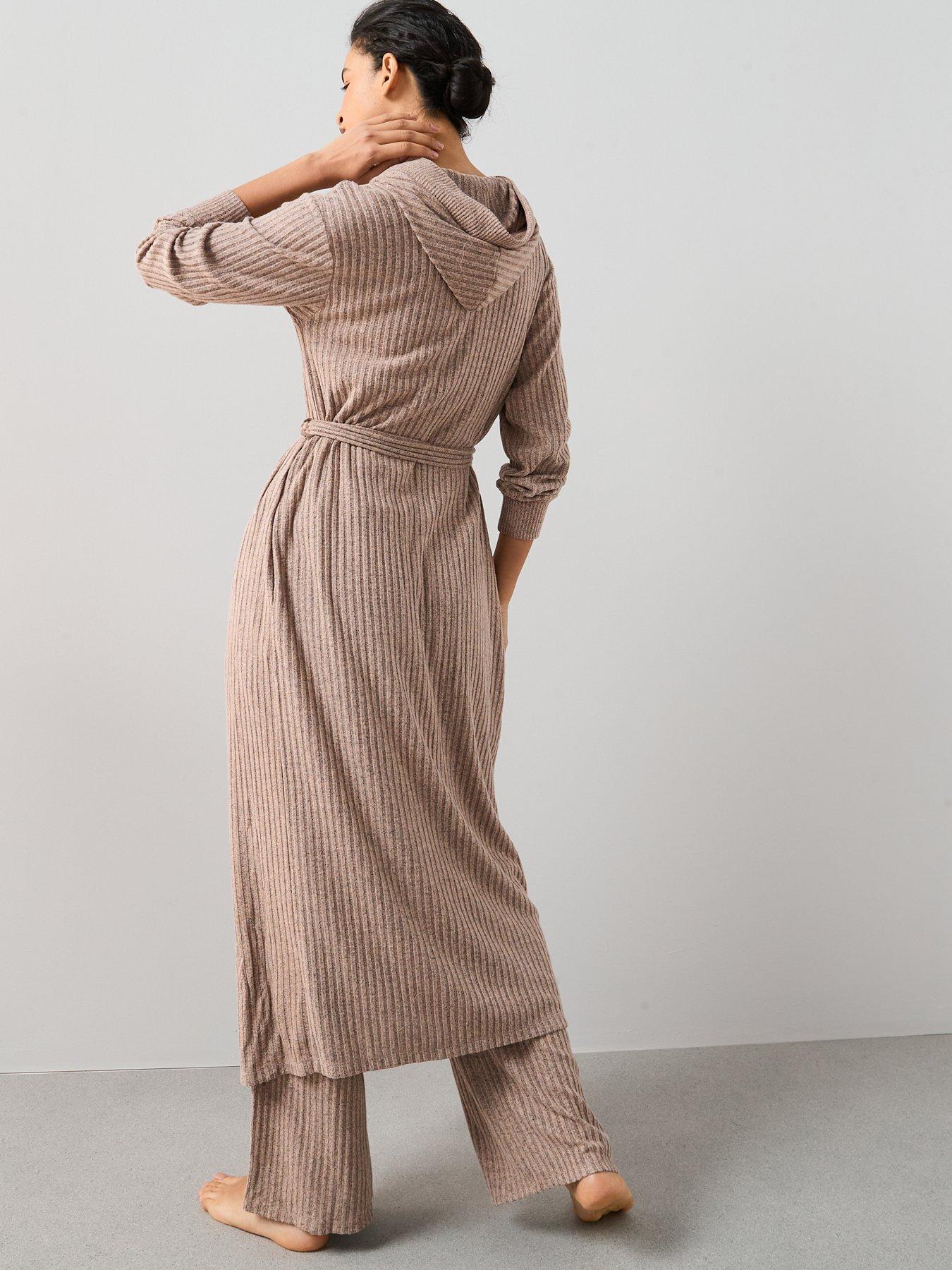 Image 2 of 6 of The Very Collection Soft Touch Rib Dressing Gown - Brown