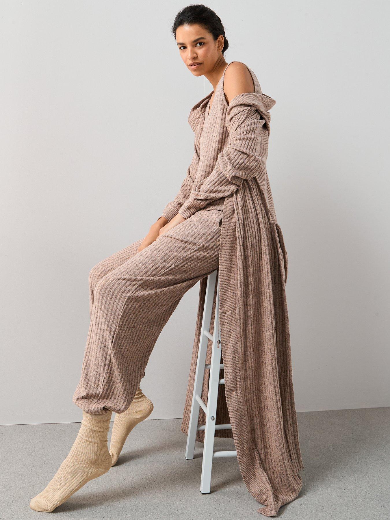 Image 3 of 6 of The Very Collection Soft Touch Rib Dressing Gown - Brown