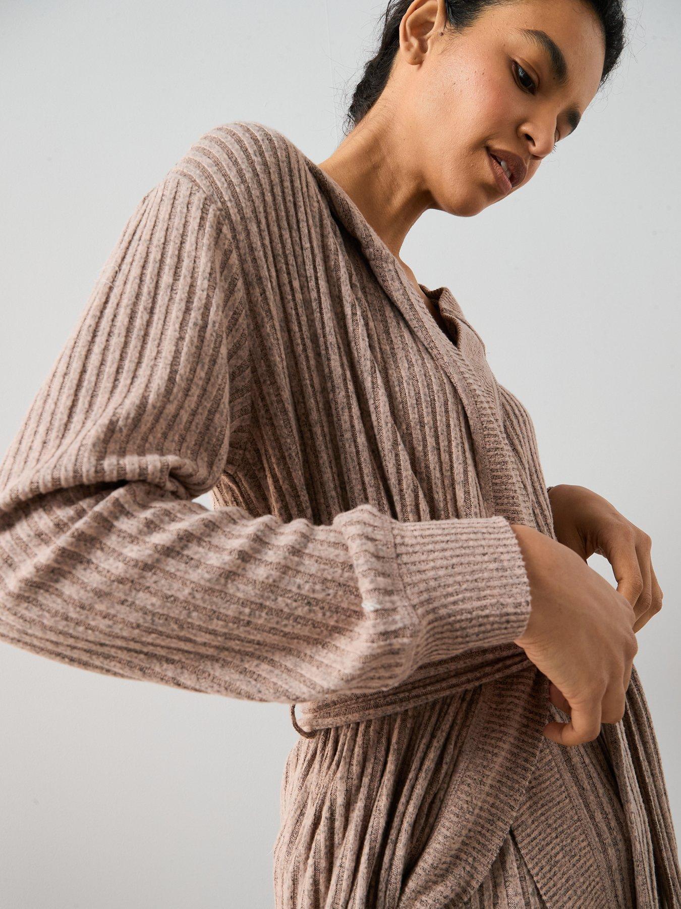 Image 4 of 6 of The Very Collection Soft Touch Rib Dressing Gown - Brown